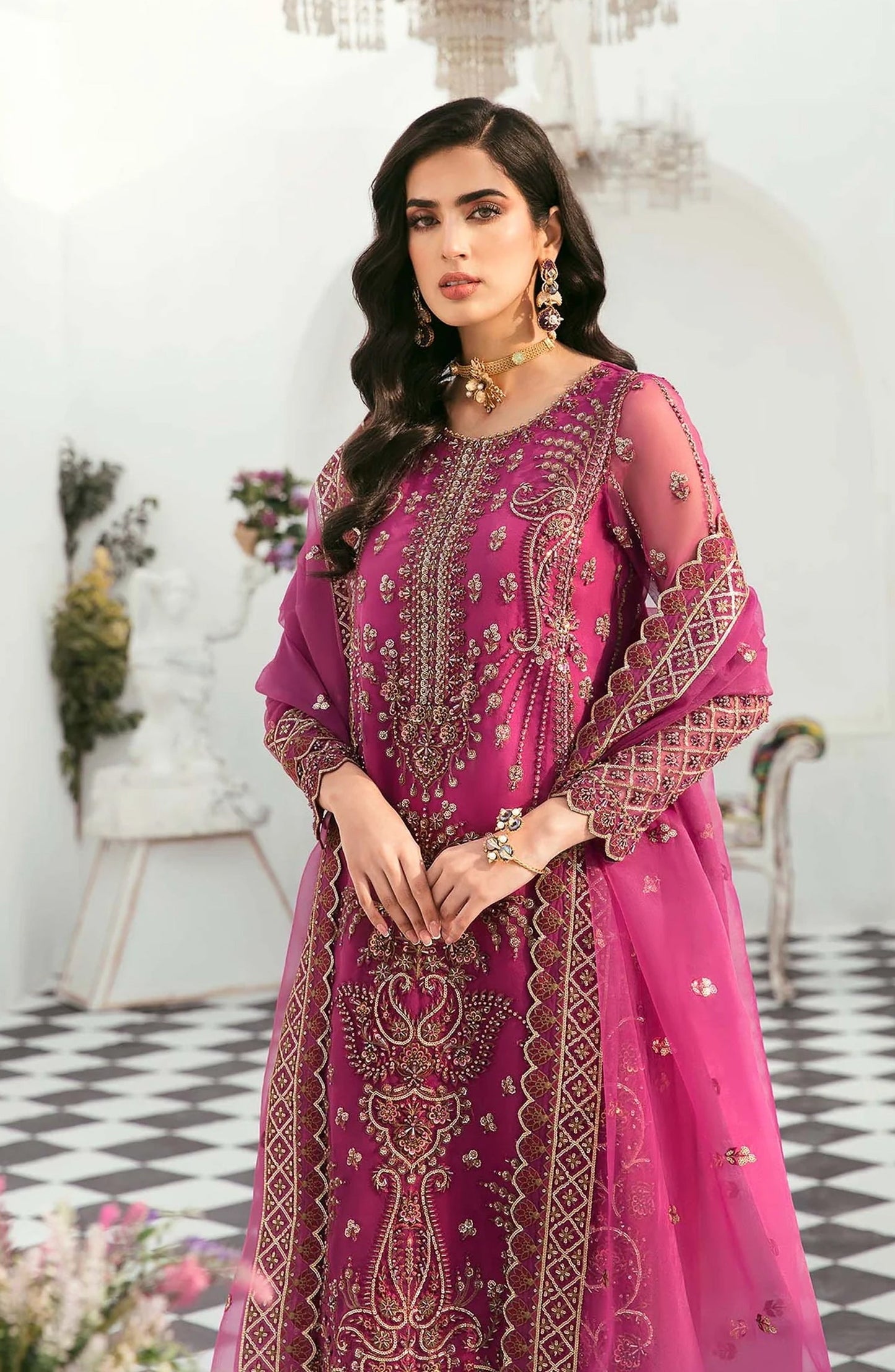 Akbar Aslam Luxury Embroidered Organza Unstitched 3 Piece Suit - Isla - AKA25LXF - Pink - Festive Collection