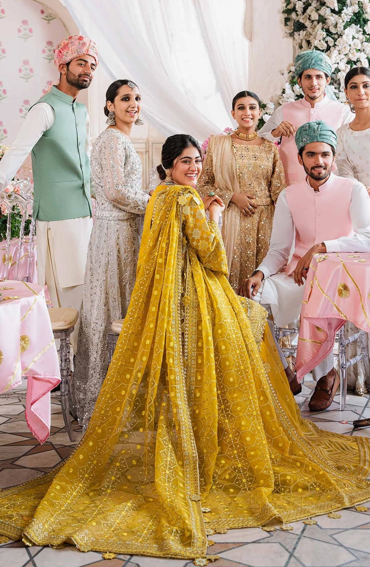 Akbar Aslam Shadmani Luxury Formal Embroidered Organza Unstitched 3 Piece Suit - Meena - AKA25SHD - Yellow - Festive Collection