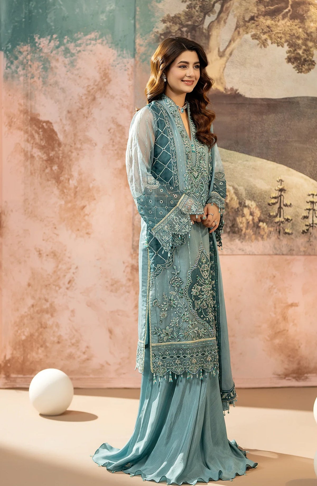 Kimora Embroidered Organza Unstitched 3 Piece Suit - HU-63 - AK26KM - Blue - Festive Collection