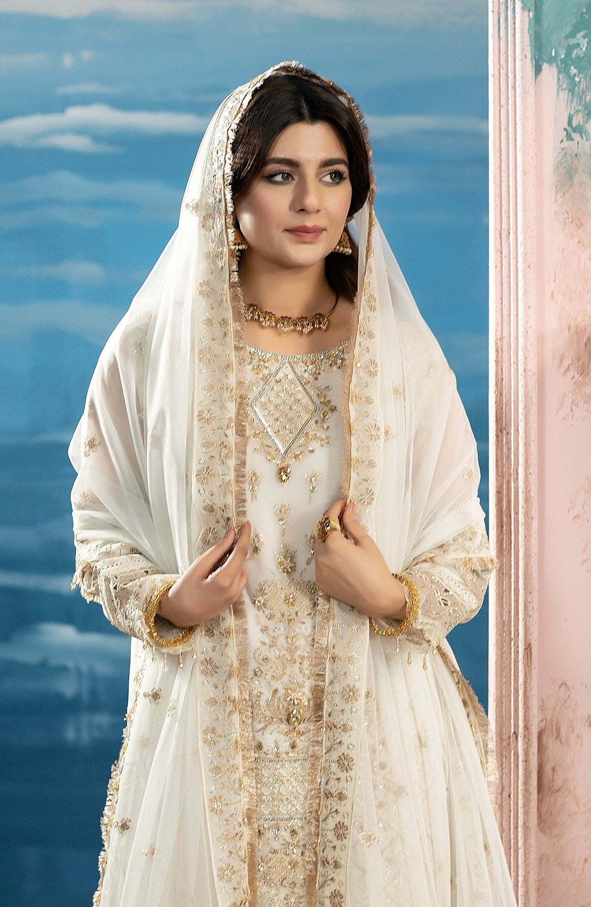Kimora Embroidered Organza Unstitched 3 Piece Suit - HU-64 - AK26KM - White - Festive Collection