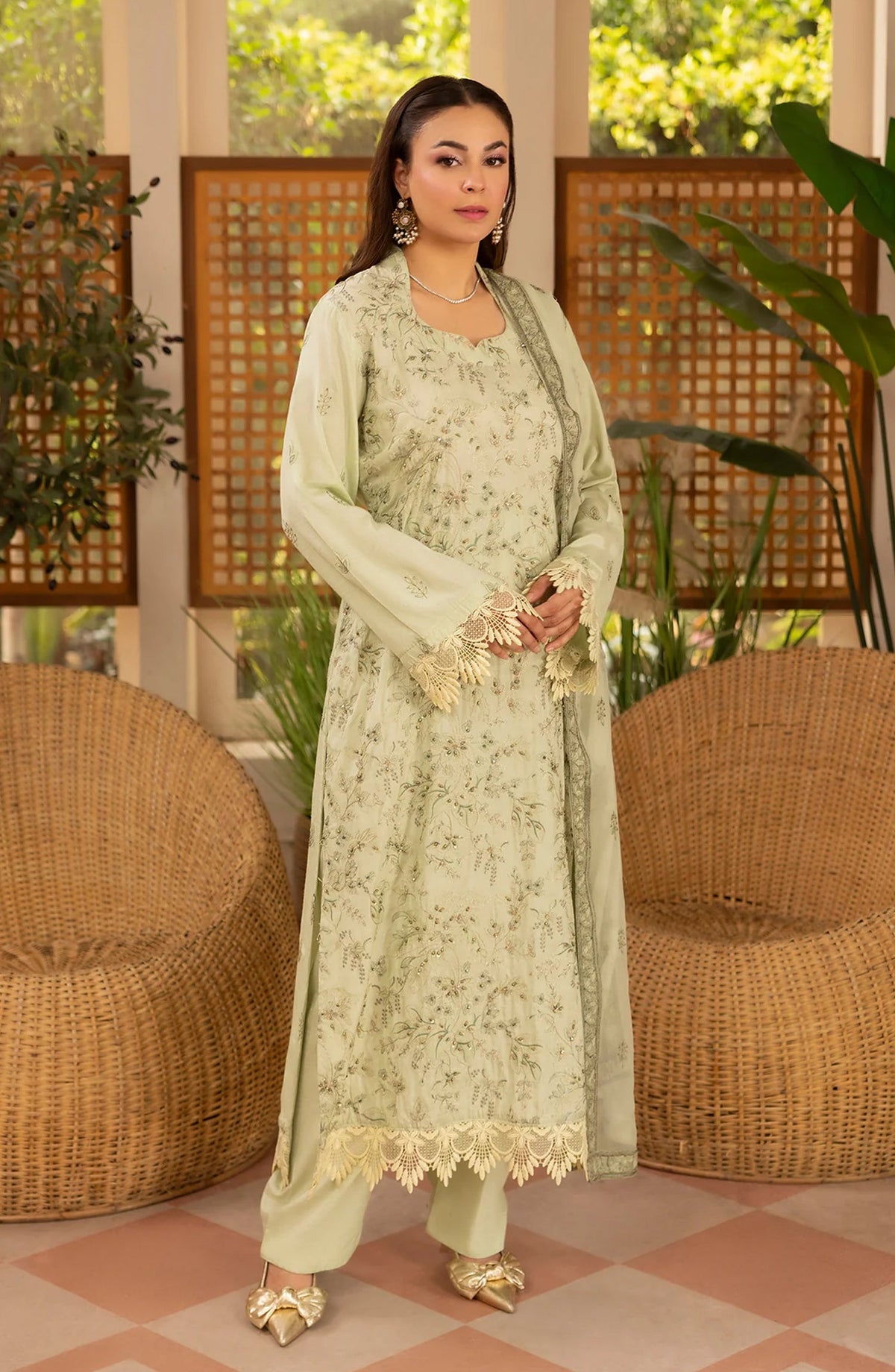 Zaryab Embroidered Silk Karandi Unstitched 3 Piece Suit - KRS-294 - AK26YB - Green - Winter Collection