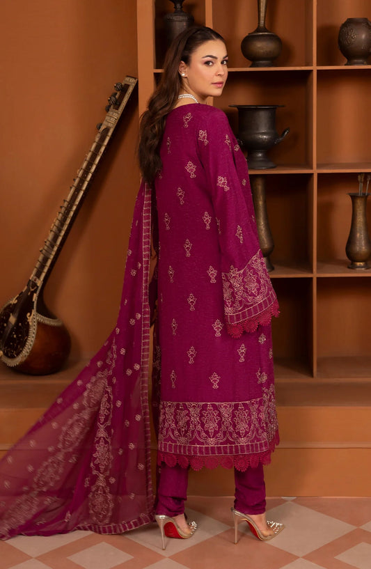 Zaryab Embroidered Silk Karandi Unstitched 3 Piece Suit - KRS-297 - AK26YB - Pink - Winter Collection