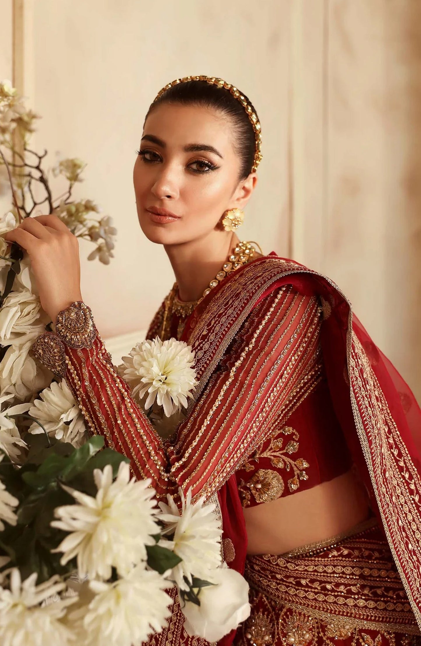 Aleia by Akbar Aslam Luxury Formals Embroidered Organza Unstitched 3 Piece Suit - Rosier - AKA25ALE - Red - Festive Collection