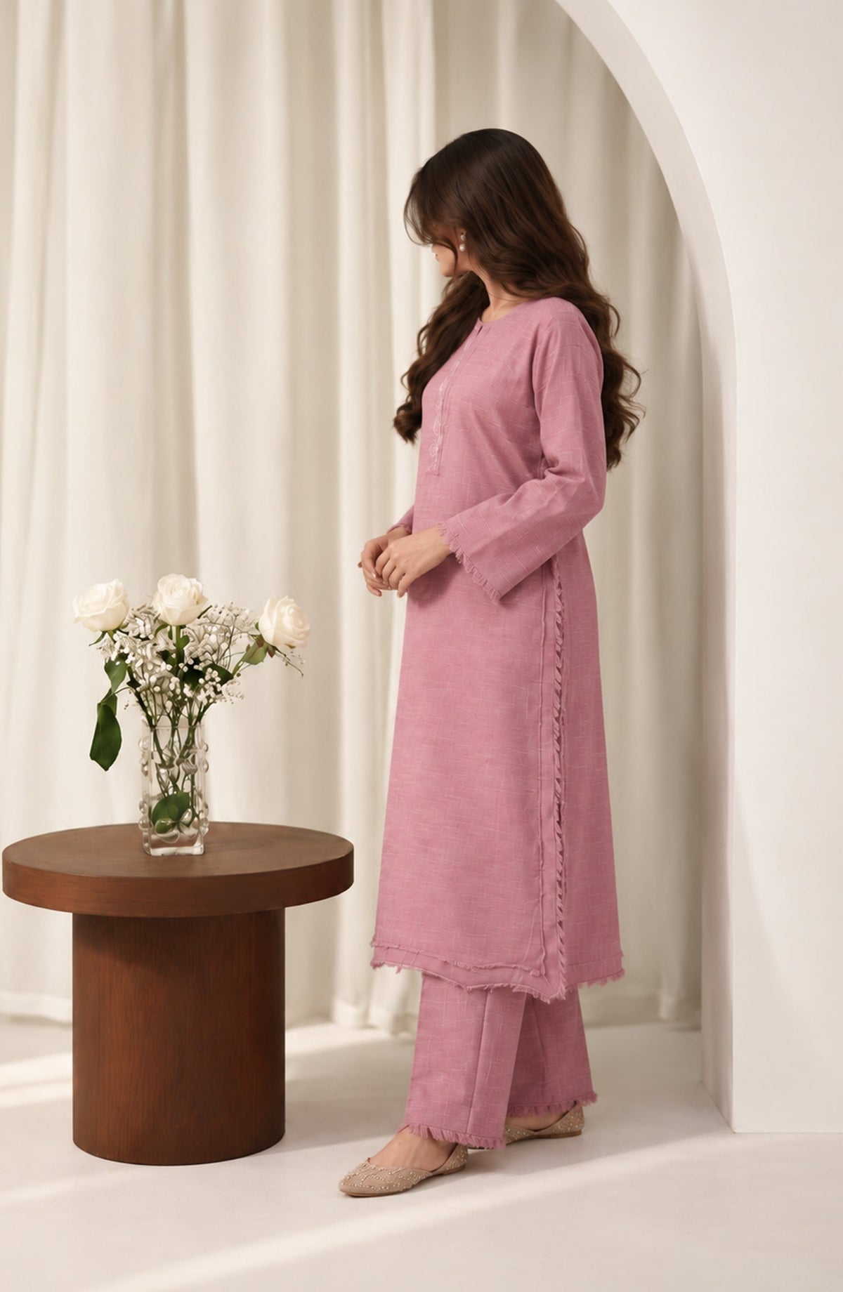 Amaya by Amna Khadija Embroidered Khaddar Stitched 2 Piece Co-ord Set - AKAW-01 - AM26AYA - Pink - Winter Collection