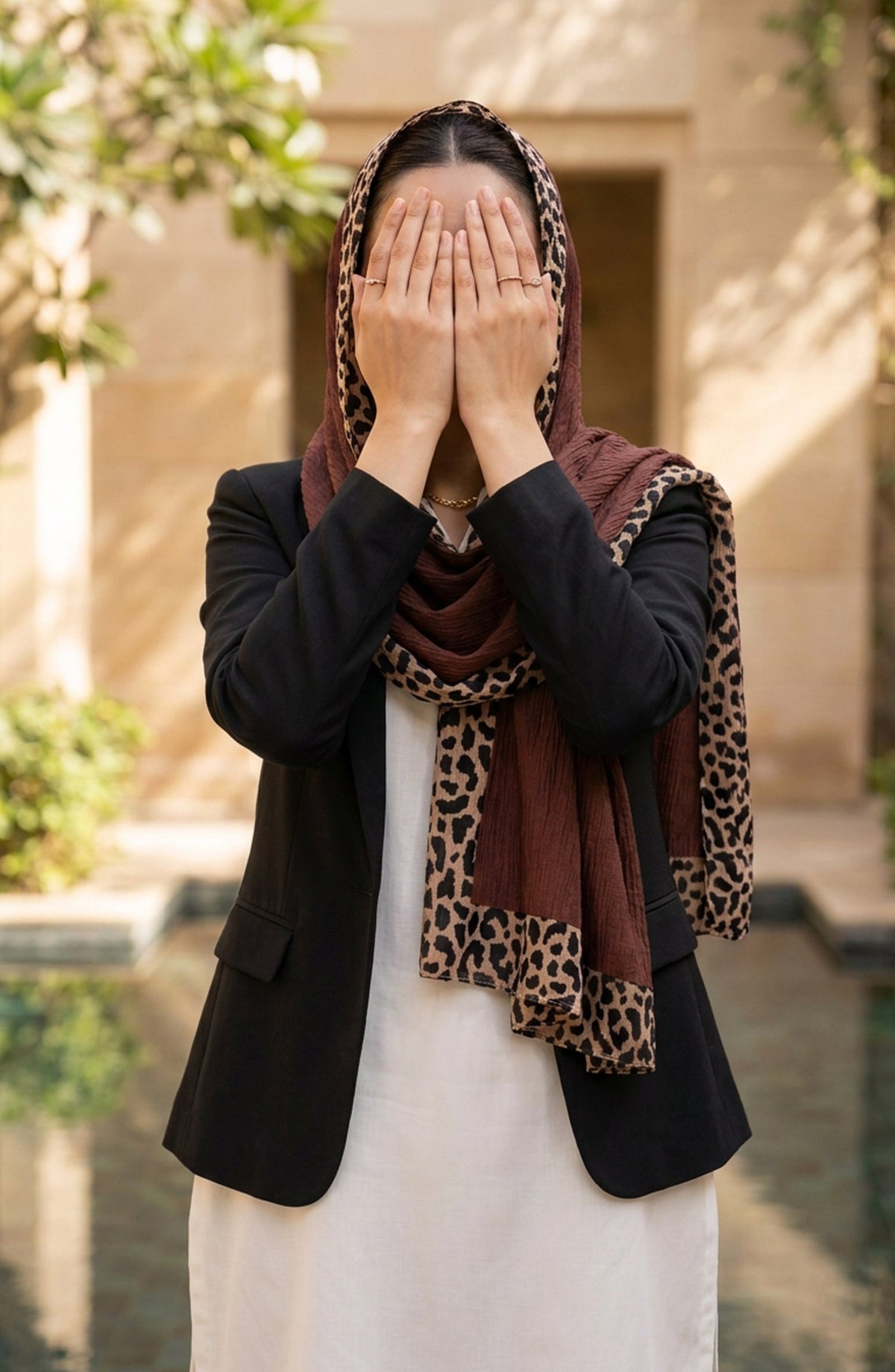 Amna Khadija Cheetah-Print Chiffon Stole - AKW-14 - AM26STL - Brown - Winter Collection