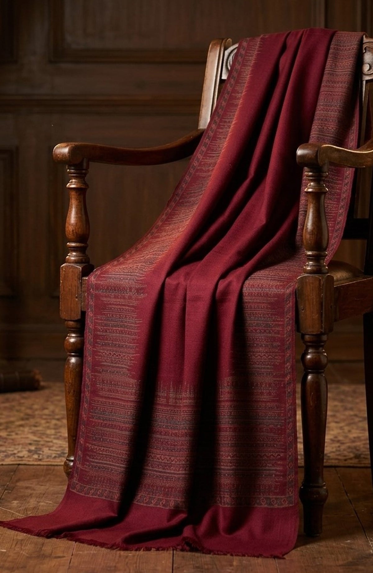 Amna Khadija Kanni Wool Jacquard Shawl - D-03 - AM26GW - Maroon - Winter Collection