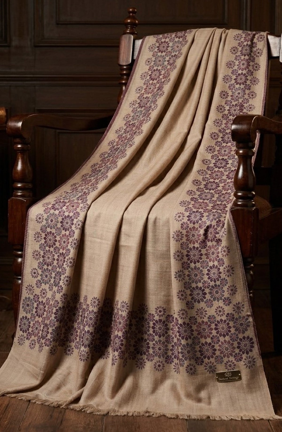 Amna Khadija Kanni Wool Jacquard Shawl - D-11 - AM26GW - Fawn - Winter Collection