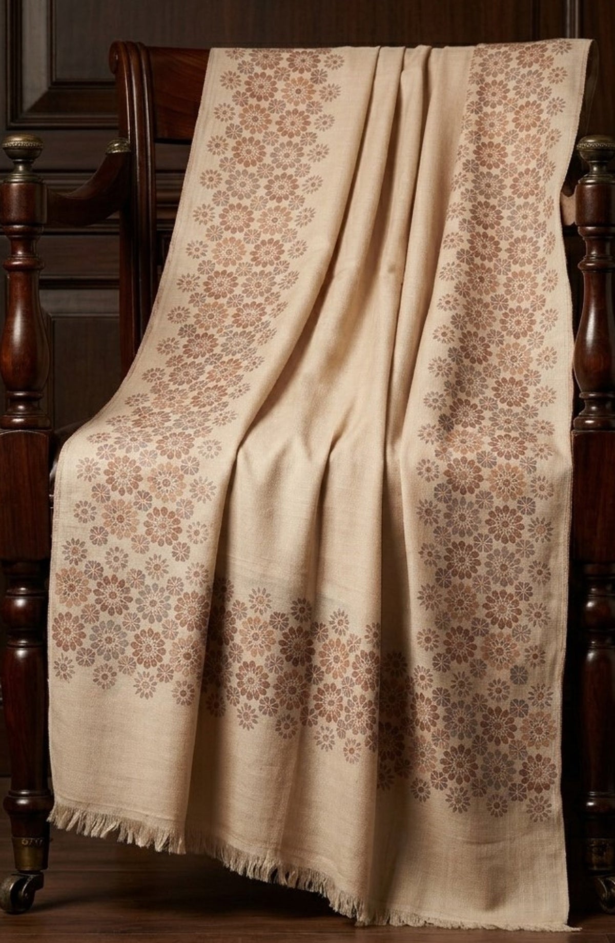 Amna Khadija Kanni Wool Jacquard Shawl - D-14 - AM26GW - Fawn - Winter Collection