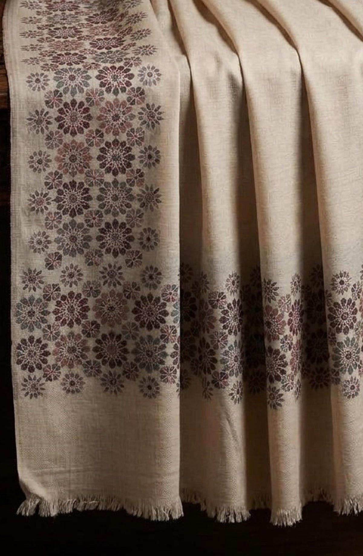 Amna Khadija Kanni Wool Jacquard Shawl - D-15 - AM26GW - Fawn - Winter Collection