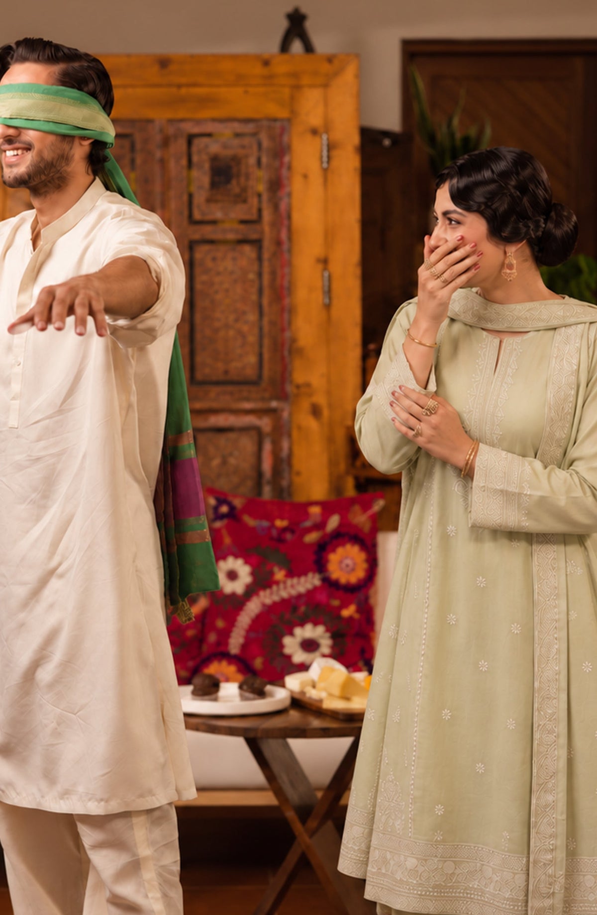 Amna Khadija Noor-e-Nawab Lucknowi Embroidered Cotton Stitched 3 Piece Suit - AKNNL-04 - AM26LKH - Green - Winter Collection