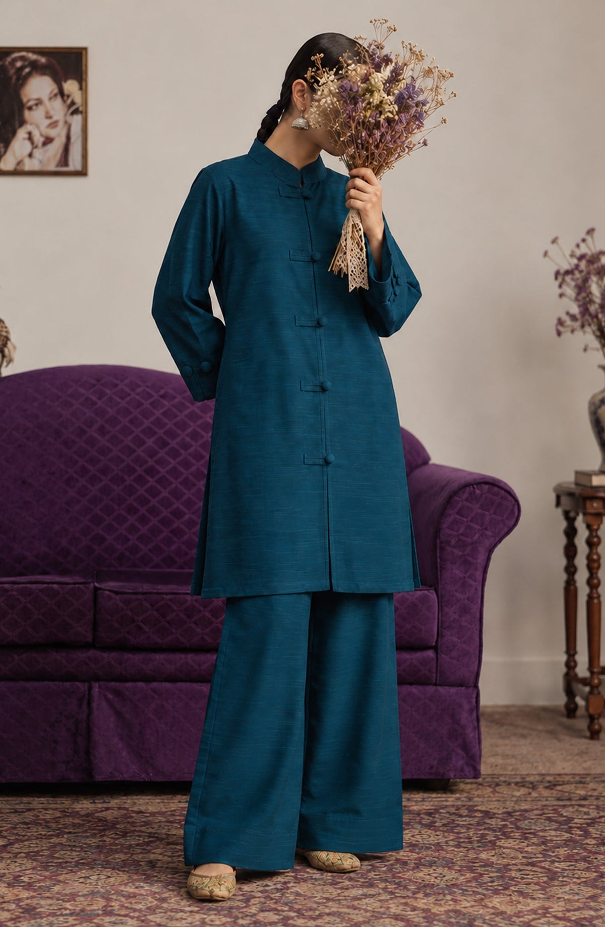 Amna Khadija Twinkle Khaddar Stitched 2 Piece Co-ord Set - AKTK-02 - AM26TWL - Blue - Winter Collection
