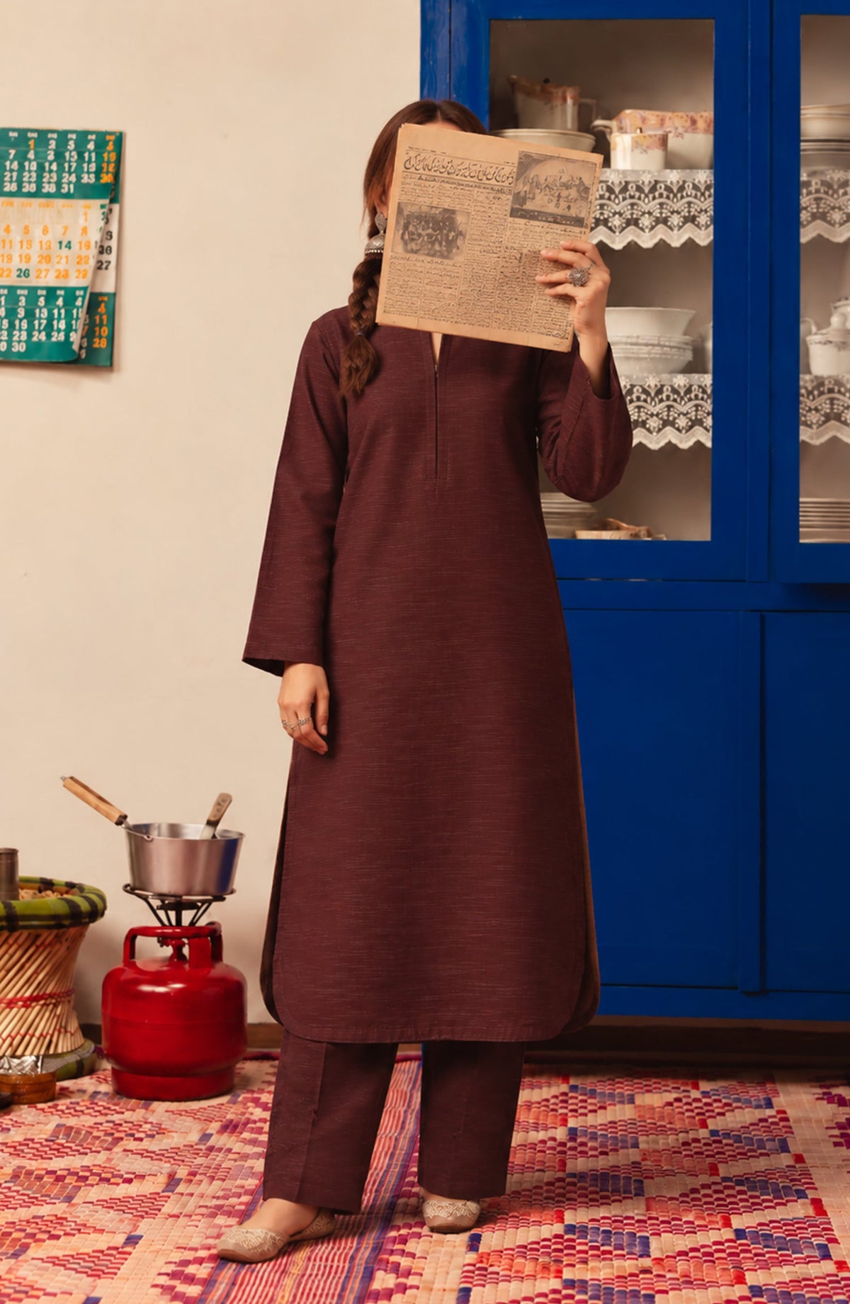 Amna Khadija Twinkle Khaddar Stitched 2 Piece Co-ord Set - AKTK-03 - AM26TWL - Brown - Winter Collection
