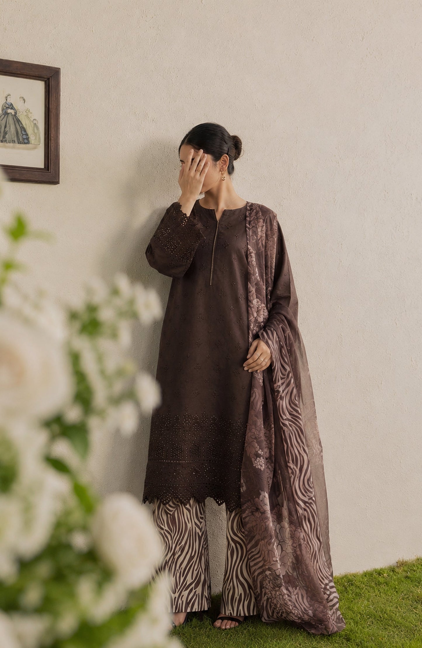 Amna Khadija Bella Doria Chikankari Lawn Unstitched 3 Piece Suit - AKBD-16 - AM26UBD - Brown - Summer Collection