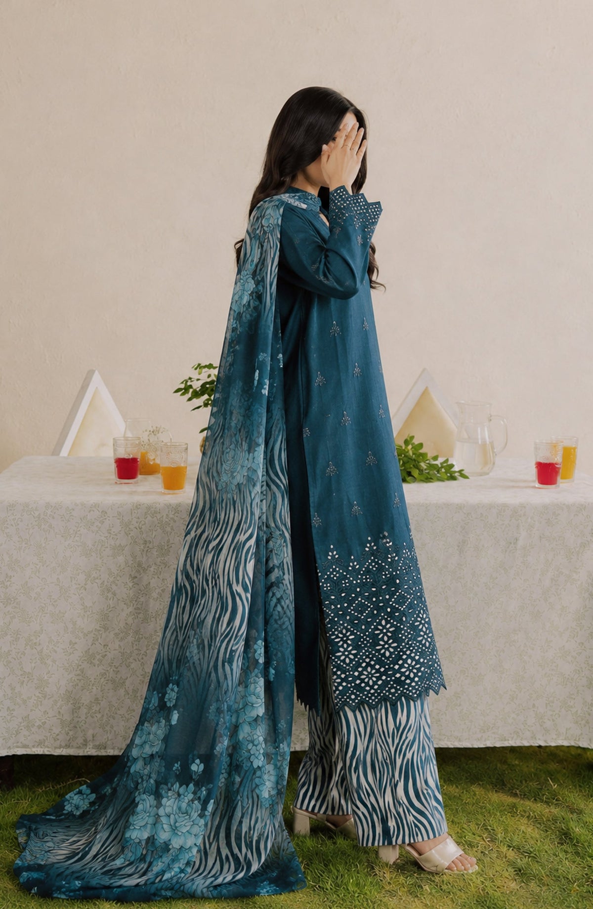 Amna Khadija Bella Doria Chikankari Lawn Unstitched 3 Piece Suit - AKBD-11 - AM26UBD - Blue - Summer Collection