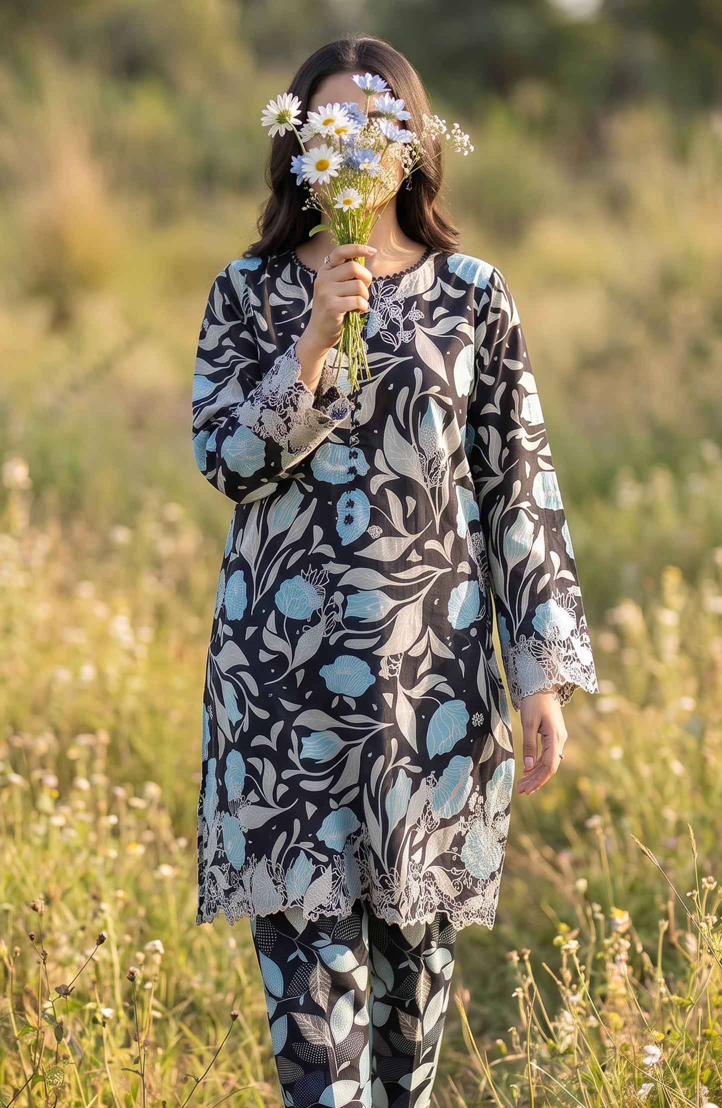 Amna Khadija Embroidered Chikankari Lawn Stitched 2 Piece Co ord Set - AKSE-26 - AM26ETRE - Black - Summer Collection