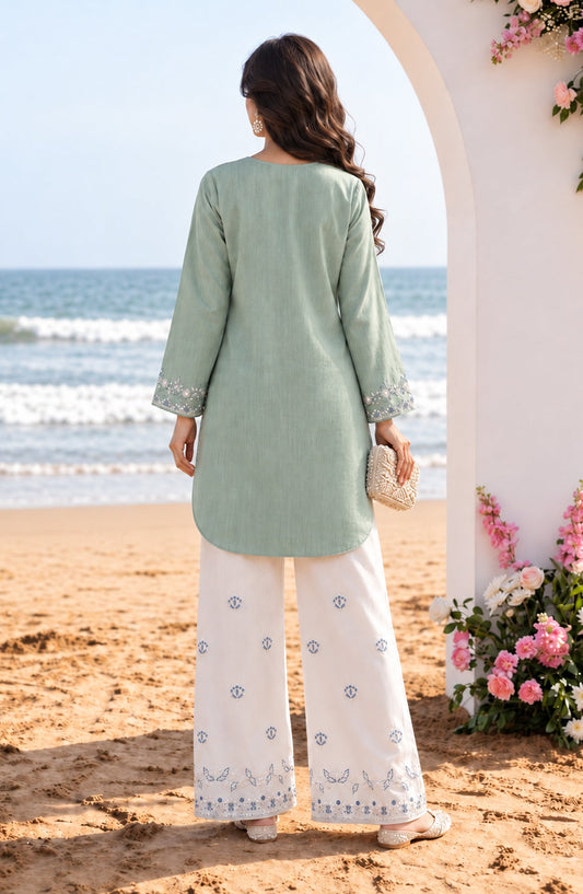Amna Khadija Embroidered Viscose Linen Stitched 2 Piece Co-ord Set - AKPS-05 - AM26SLY - Sea Green - Winter Collection