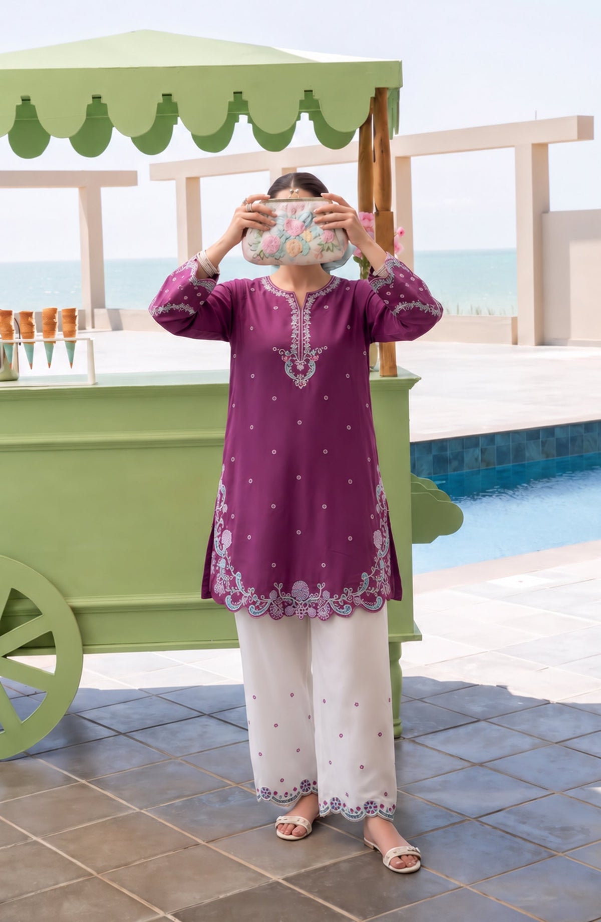 Amna Khadija Embroidered Viscose Linen Stitched 2 Piece Co-ord Set - AKPS-06 - AM26SLY - Purple - Winter Collection