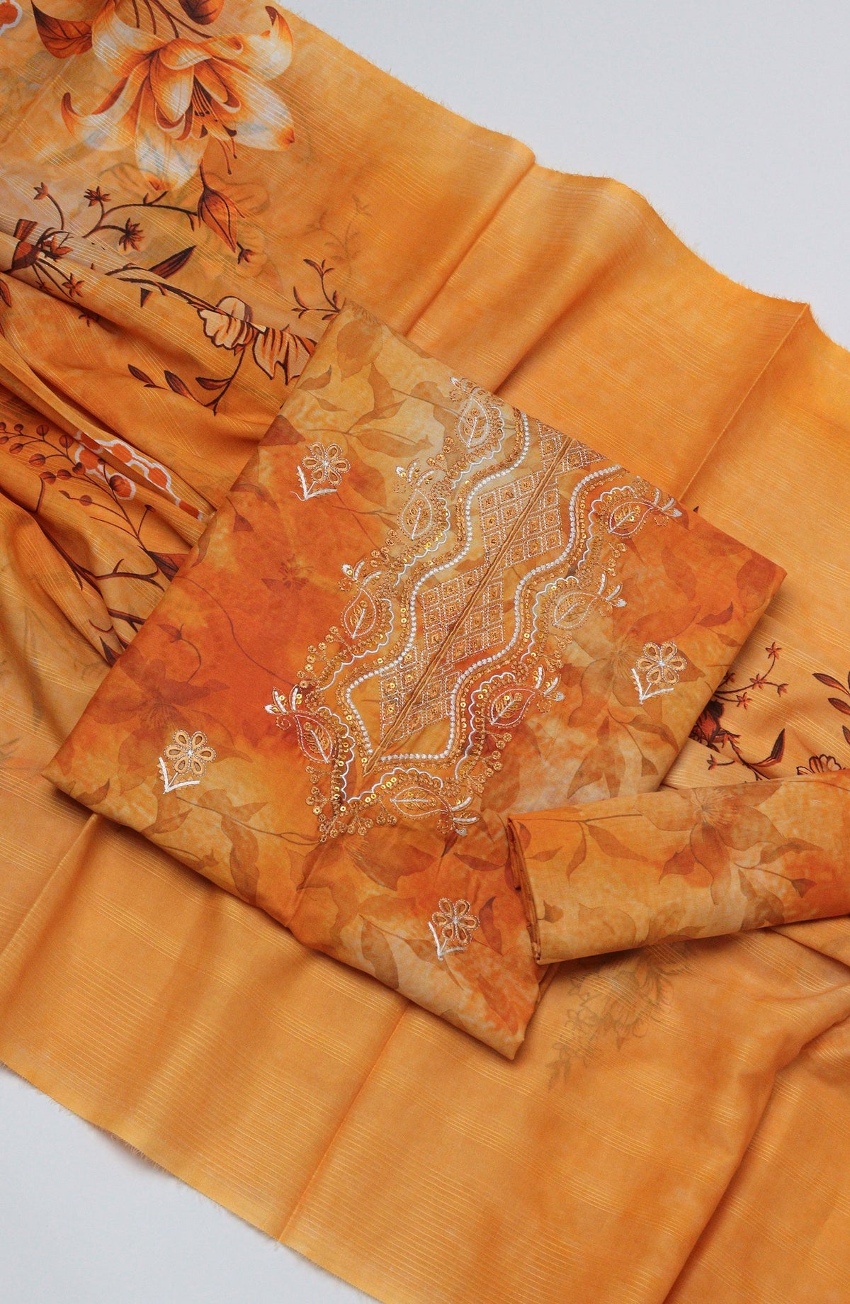Amna Khadija Fancy Embroidered Lawn Unstitched 3 Piece Suit - D-05 - AM26EGHT - Orange - Summer Collection