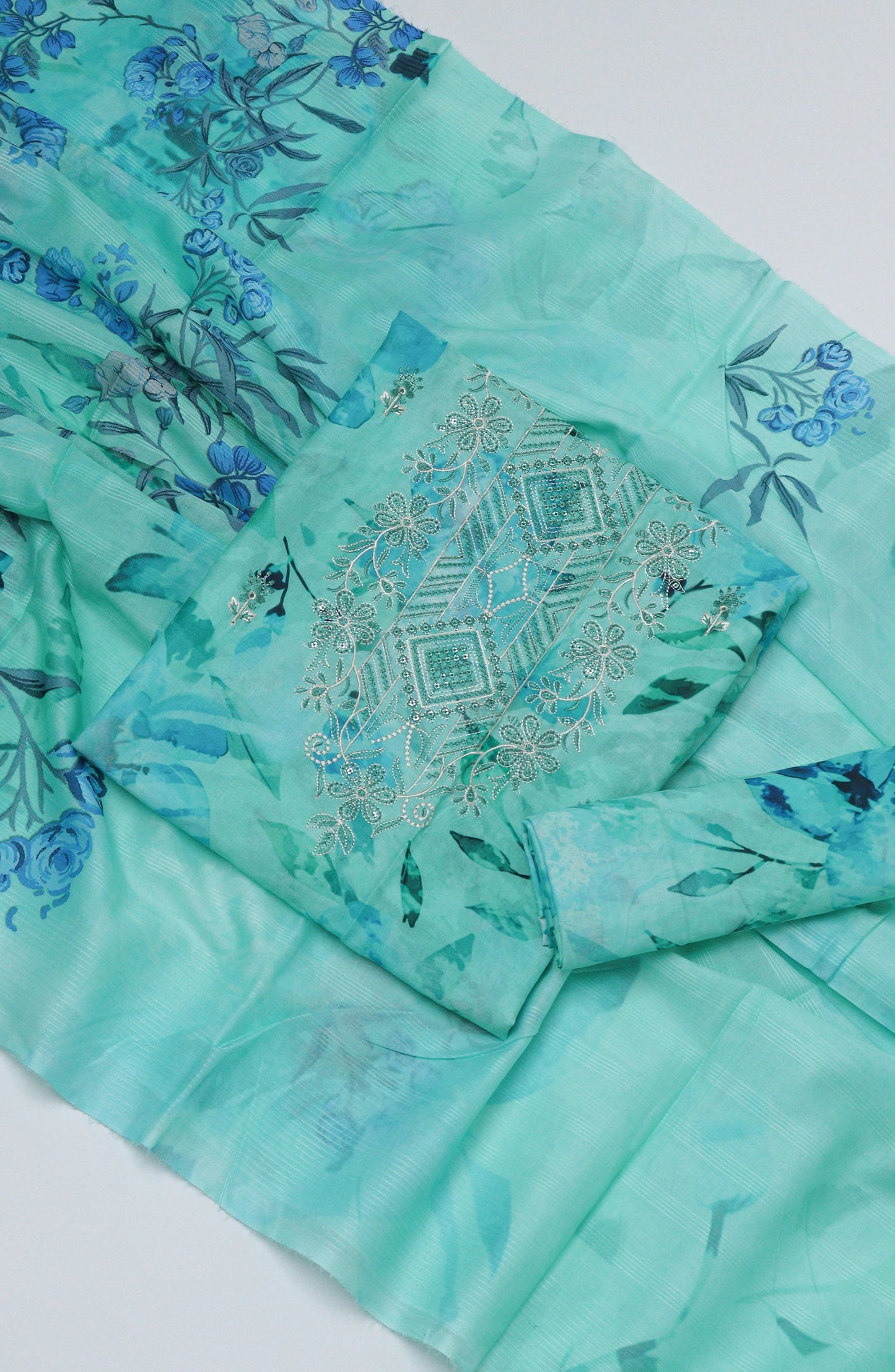 Amna Khadija Fancy Embroidered Lawn Unstitched 3 Piece Suit - D-04 - AM26EGHT - Ferozi - Summer Collection