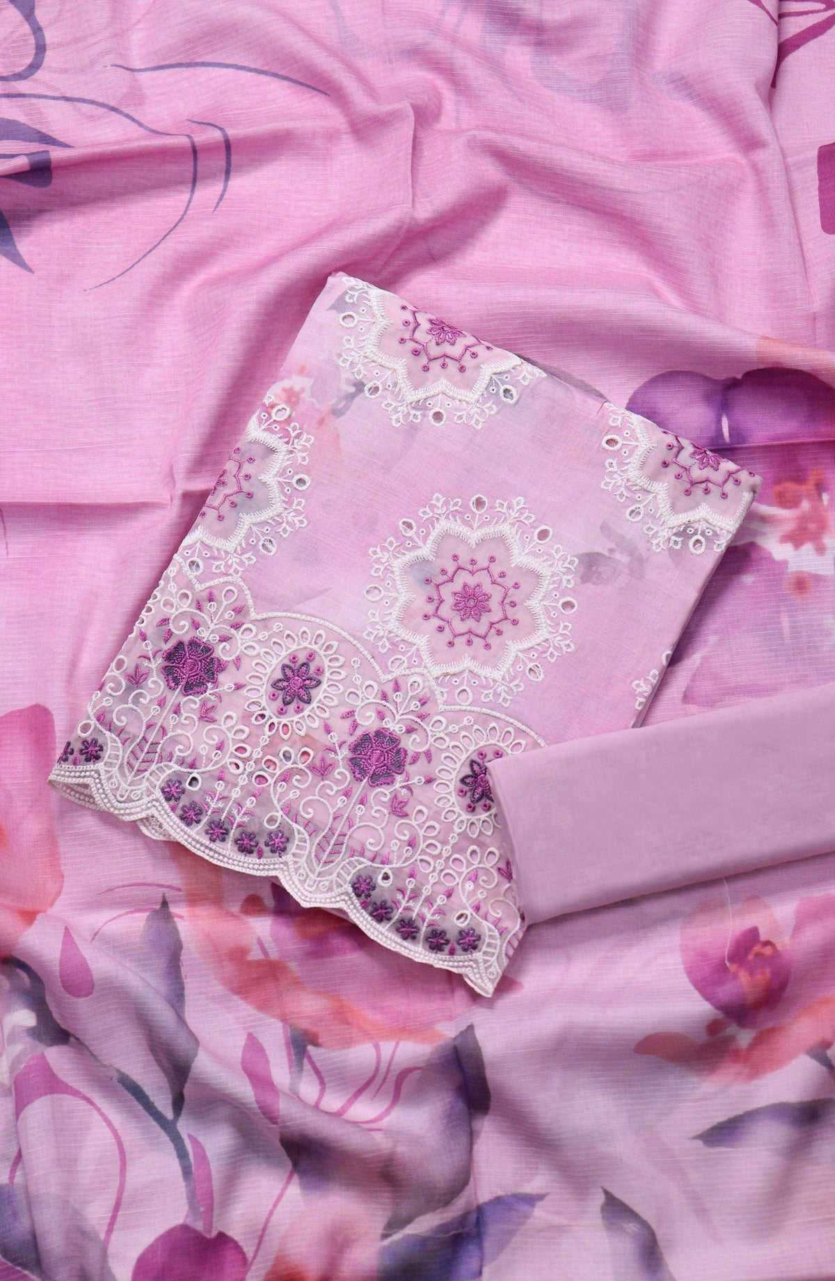 Amna Khadija Fancy Embroidered Lawn Unstitched 3 Piece Suit - EFU-08 - AM26FNC - Pink - Summer Collection