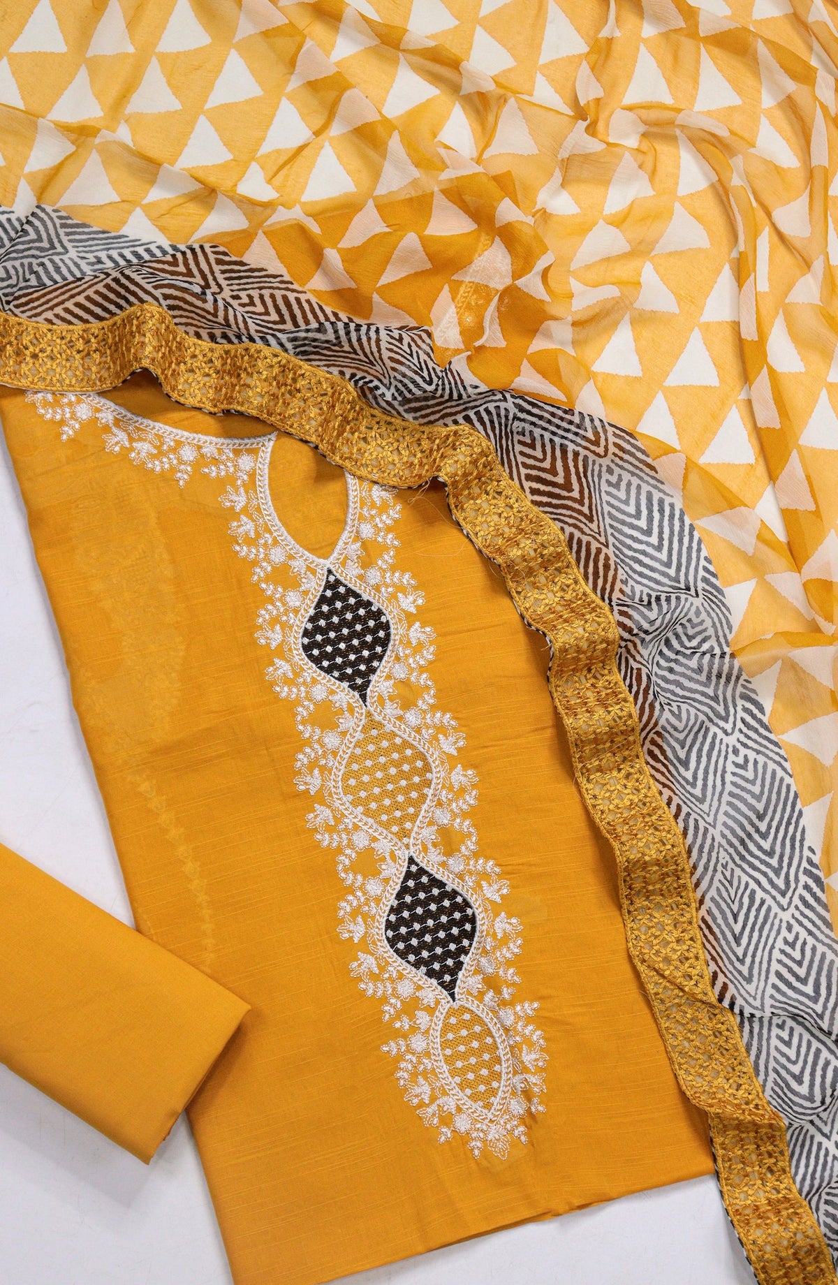 Amna Khadija Fancy Embroidered Lawn Unstitched 3 Piece Suit - D-04 - AM26FNC - Yellow - Summer Collection