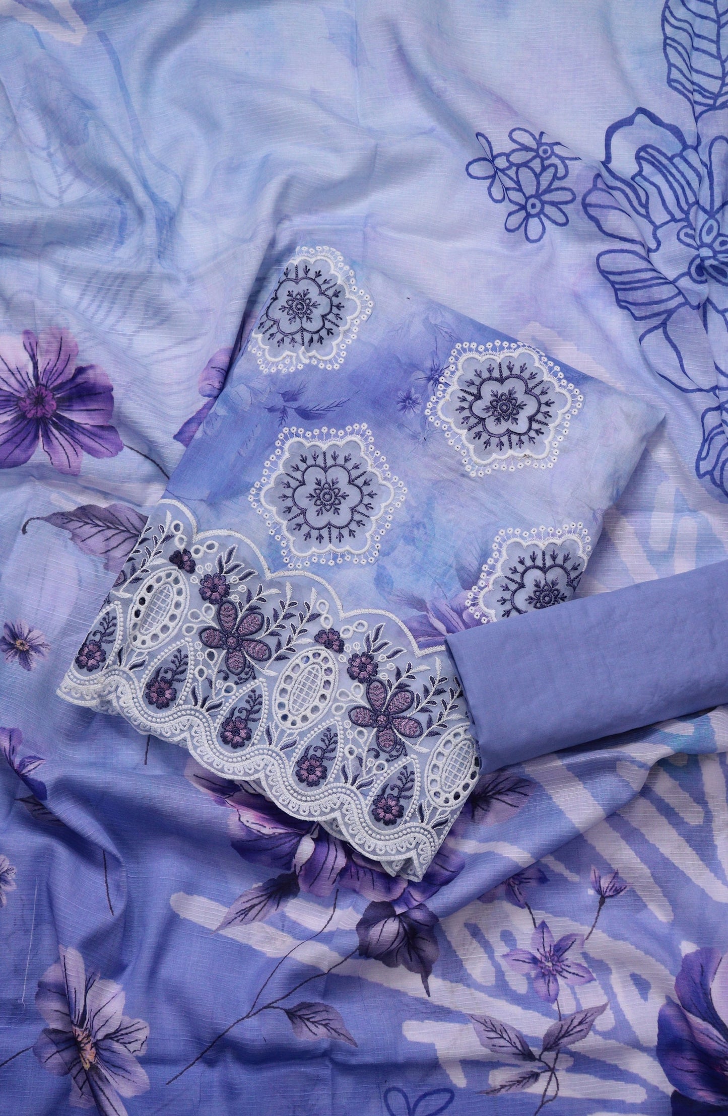 Amna Khadija Fancy Embroidered Lawn Unstitched 3 Piece Suit - EFU-06 - AM26FNC - Blue - Summer Collection