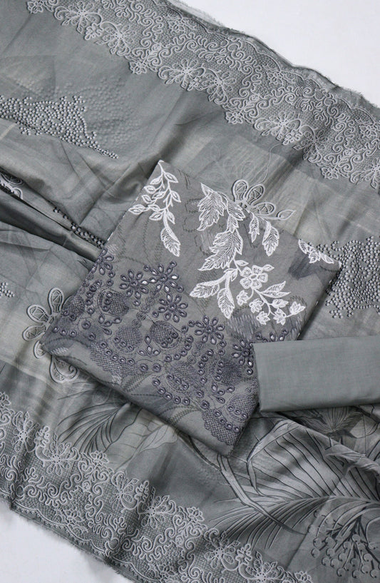 Amna Khadija Fancy Embroidered Lawn Unstitched 3 Piece Suit - BLD-01 - AM26FNC - Grey - Summer Collection