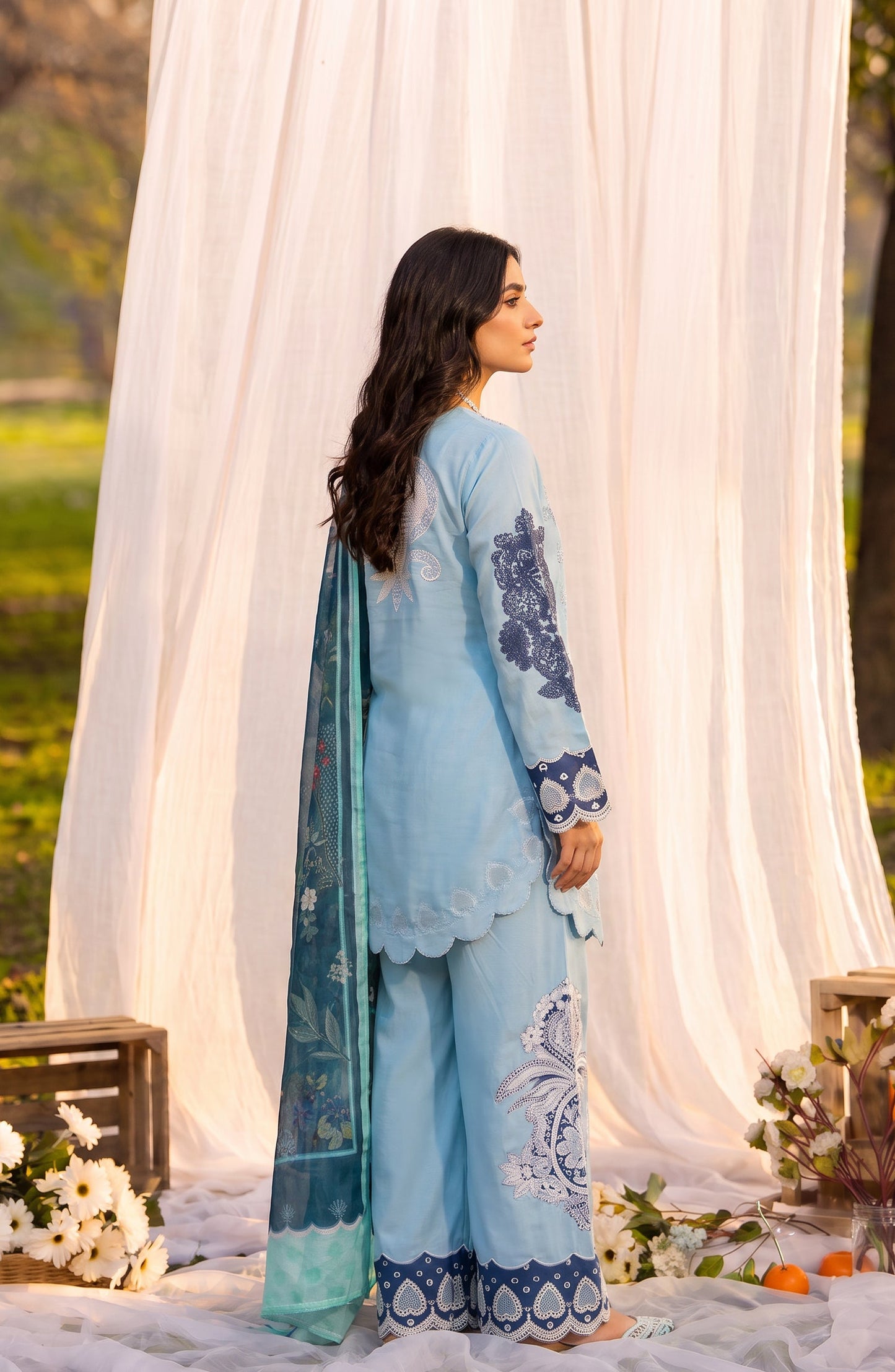 Amna Khadija Joy Ishqia Embroidered Lawn Stitched 3 Piece Suit - AKJ-04 - AM26JYQ - Sky Blue - Summer Collection