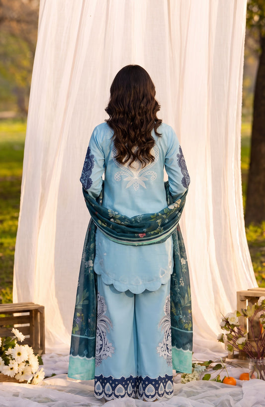 Amna Khadija Joy Ishqia Embroidered Lawn Stitched 3 Piece Suit - AKJ-04 - AM26JYQ - Sky Blue - Summer Collection