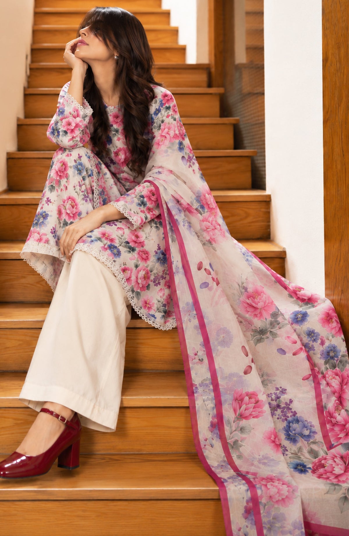 Amna Khadija Printed Cotton Stitched 3 Piece Suit - AKED-02 - AM26VRY - Pink - Summer Collection