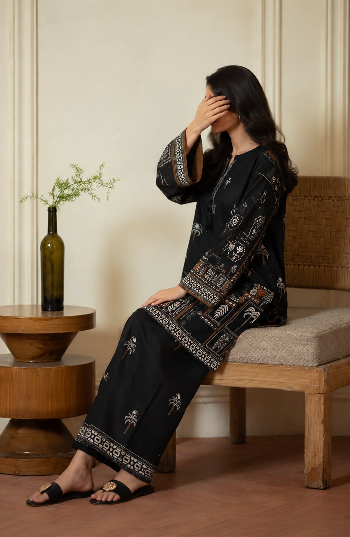 Amna Khadija Rozana Printed Polly Silk Stitched 2 Piece Co-ord Set - AKR-02 - AM26ROZN - Black - Summer Collection