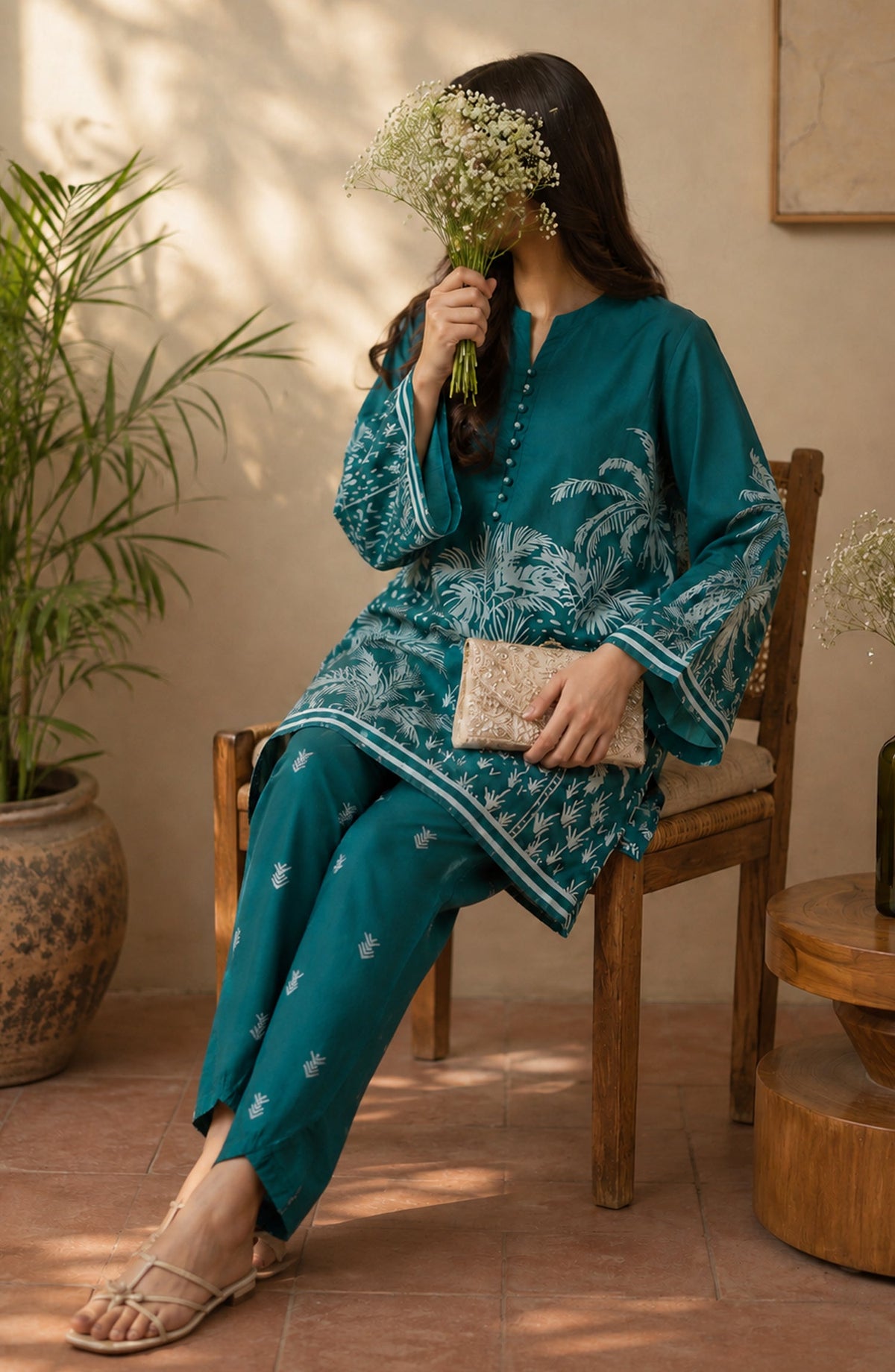 Amna Khadija Rozana Printed Polly Silk Stitched 2 Piece Co-ord Set - AKR-06 - AM26ROZN - Green - Summer Collection