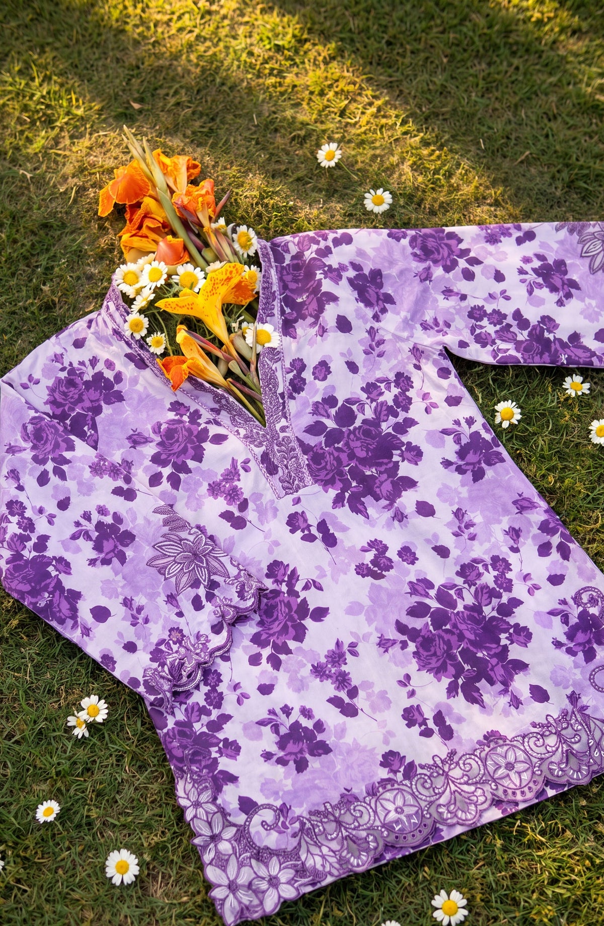 Amna Khadija Summer Essentials Embroidered Chikankari Lawn Stitched 2 Piece Co-ord Set - AKSE-30 - AM26FRUO - Purple - Summer Collection