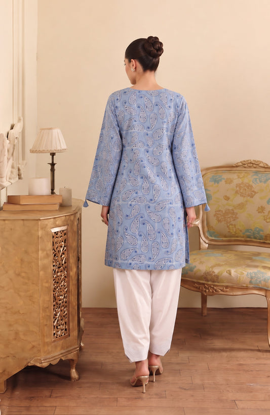 Amna Khadija Sureeli Embroidered Cotton Lawn Stitched 2 Piece Co-ord Set - AKSC-04 - AM26RLI - Steel Blue - Summer Collection