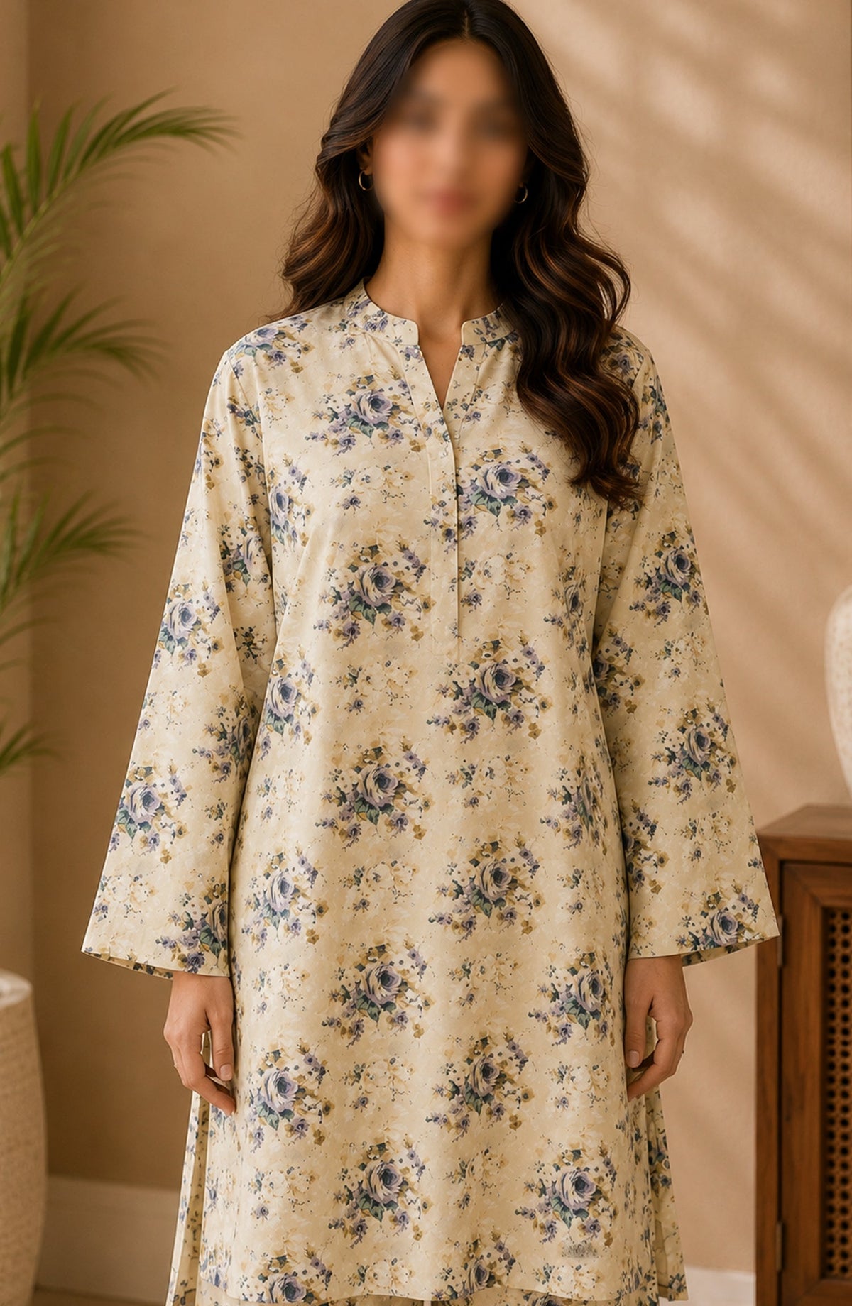 Amna Khadija Printed Lawn Unstitched 2 Piece Suit - FVD-04 - AM26PNU - Fawn - Summer Collection