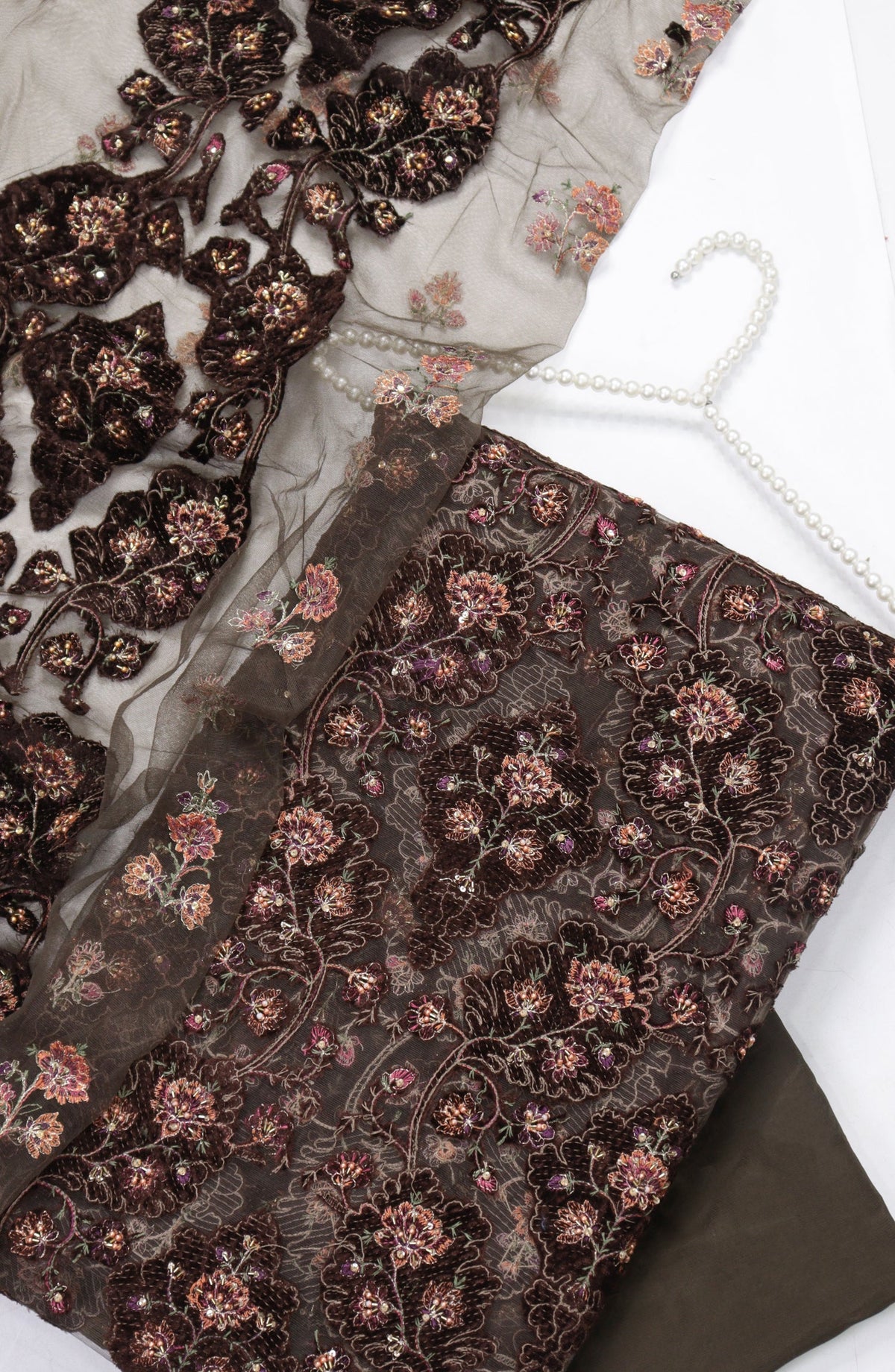 Amna Khadija Embroidered Net Velvet Unstitched 3 Piece Suit - Design-02 - AM25NTV - Brown - Winter Collection