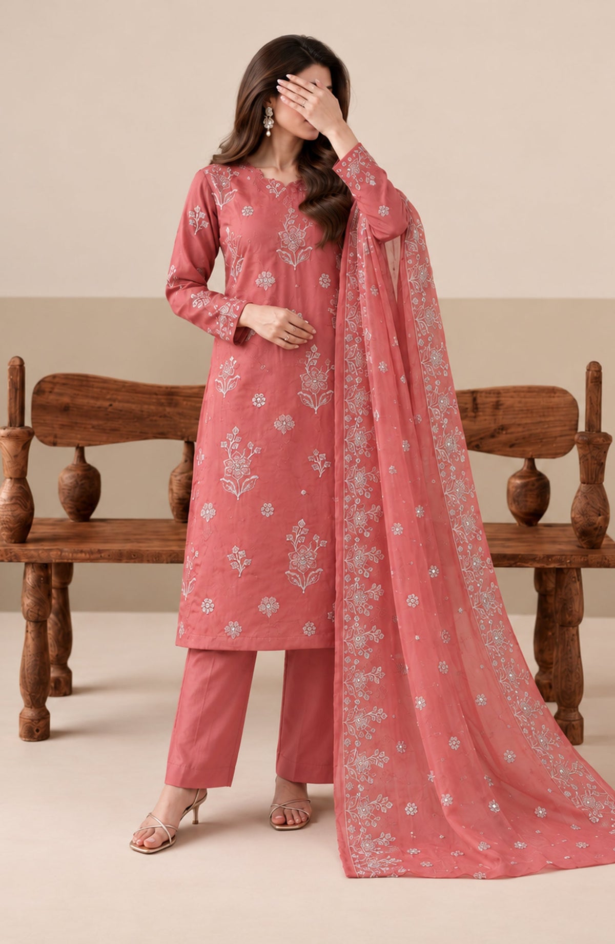 Amna Khadija Embroidered Raw Silk Unstitched 3 Piece Suit - D-05 - AM26RSK - Pink - Winter Collection