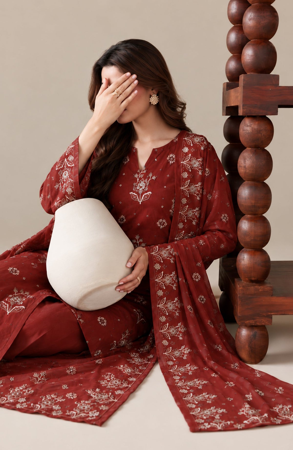 Amna Khadija Embroidered Raw Silk Unstitched 3 Piece Suit - D-04 - AM26RSK - Maroon - Winter Collection