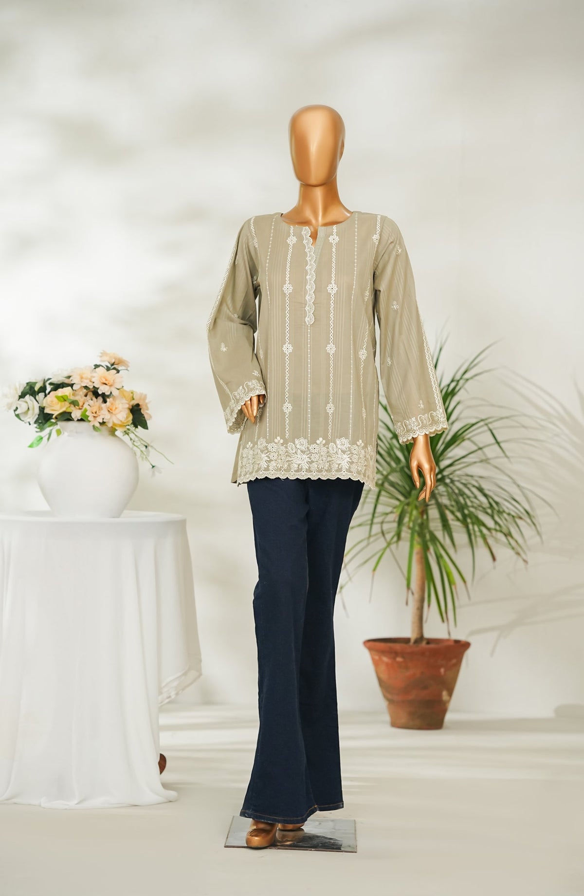 Amna Khadija Urban Fusion Embroidered Dobby Cambric Slub Stitched Western Top - UFWT-14 - AM26UFWT - Green - Casual Collection