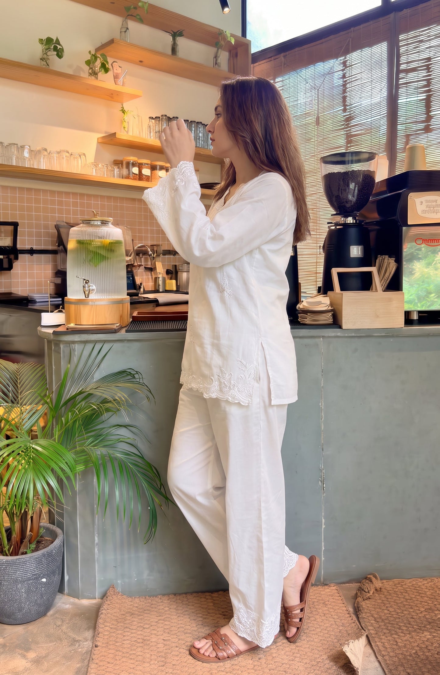 Amna Khadija White Luxe Embroidered Cotton Stitched 2 Piece Co-ord Set - AKWL-08 - AM26WLX - White - Summer Collection
