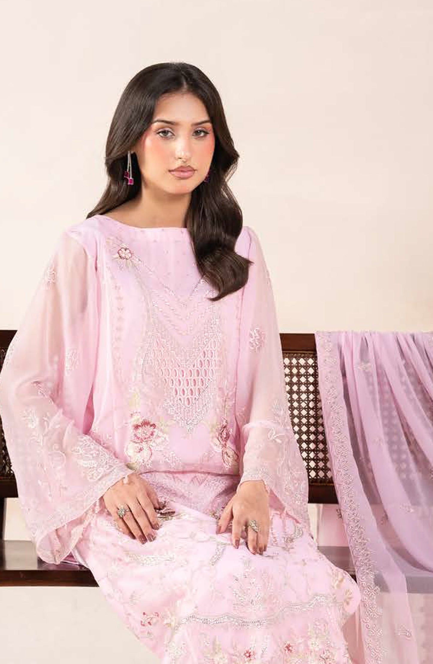 Anaya Noor by Zebtan Embroidered Chiffon Unstitched 3 Piece Suit - AN-08 - ZBT26ANN - Pink - Festive Collection