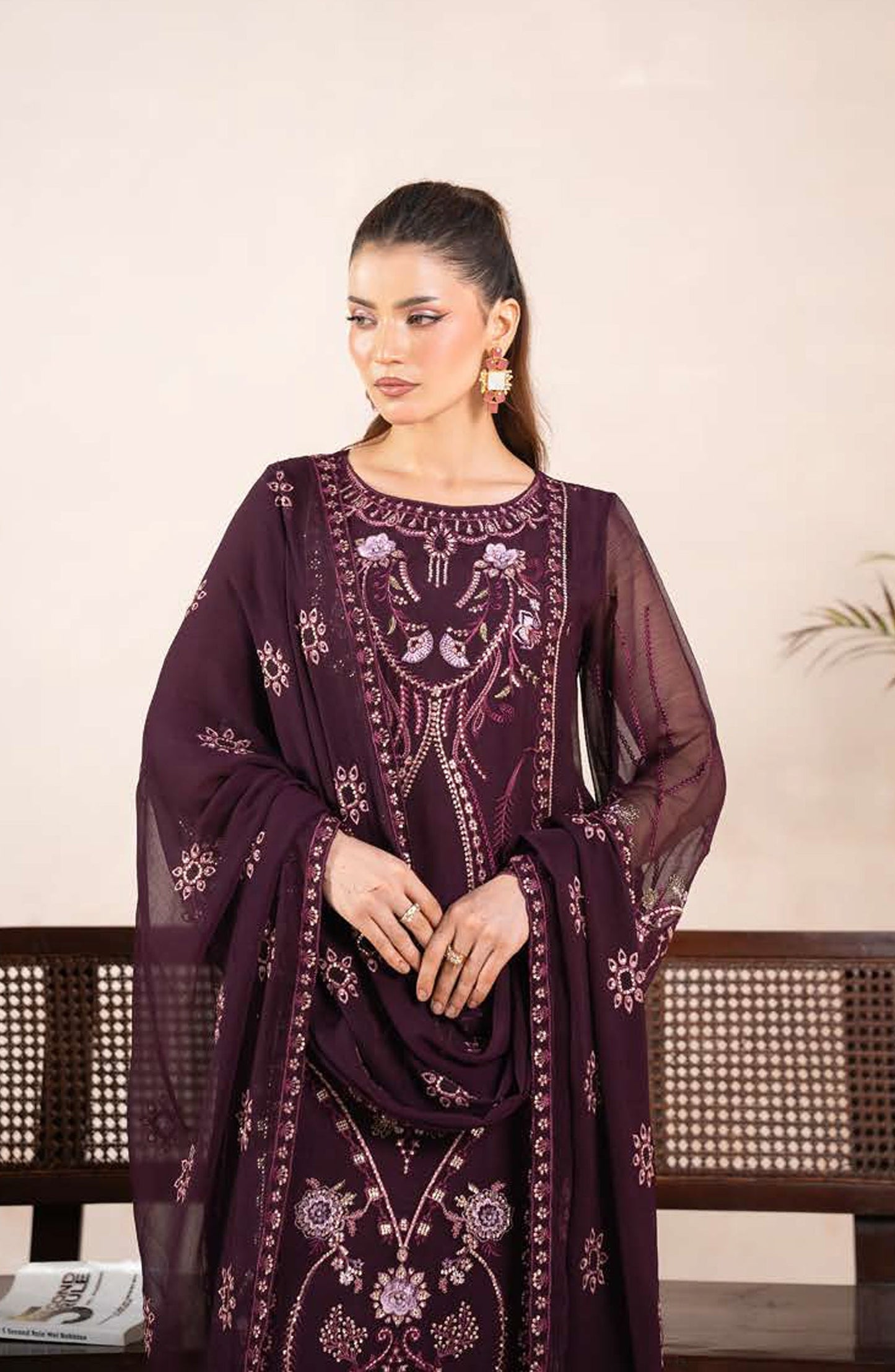 Anaya Noor by Zebtan Embroidered Chiffon Unstitched 3 Piece Suit - AN-07 - ZBT26ANN - Purple - Festive Collection