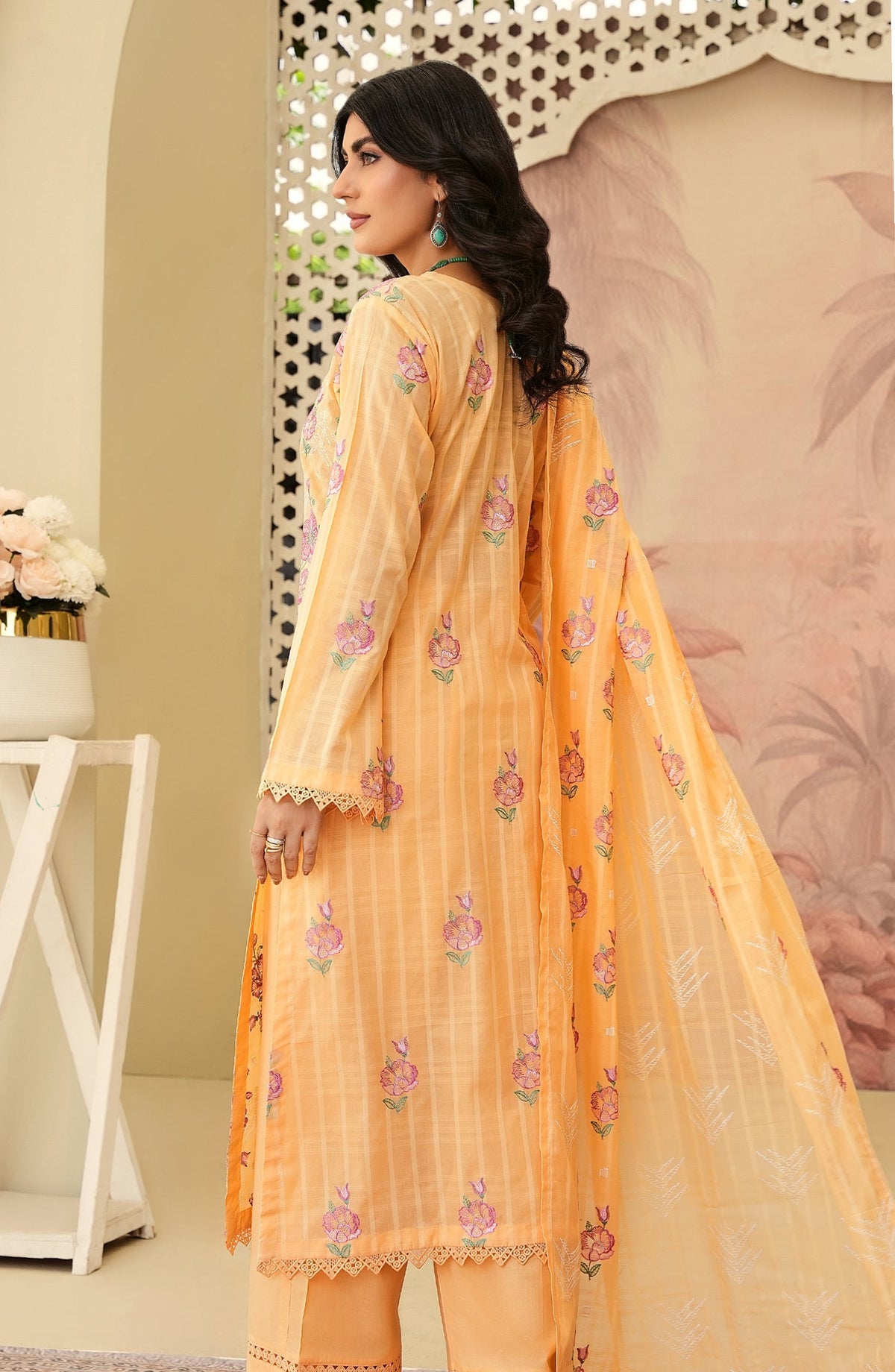 Arzoo by Embroidered Lawn Unstitched 3 Piece Suit - Design-01 - AK26ARZ - Orange - Summer Collection