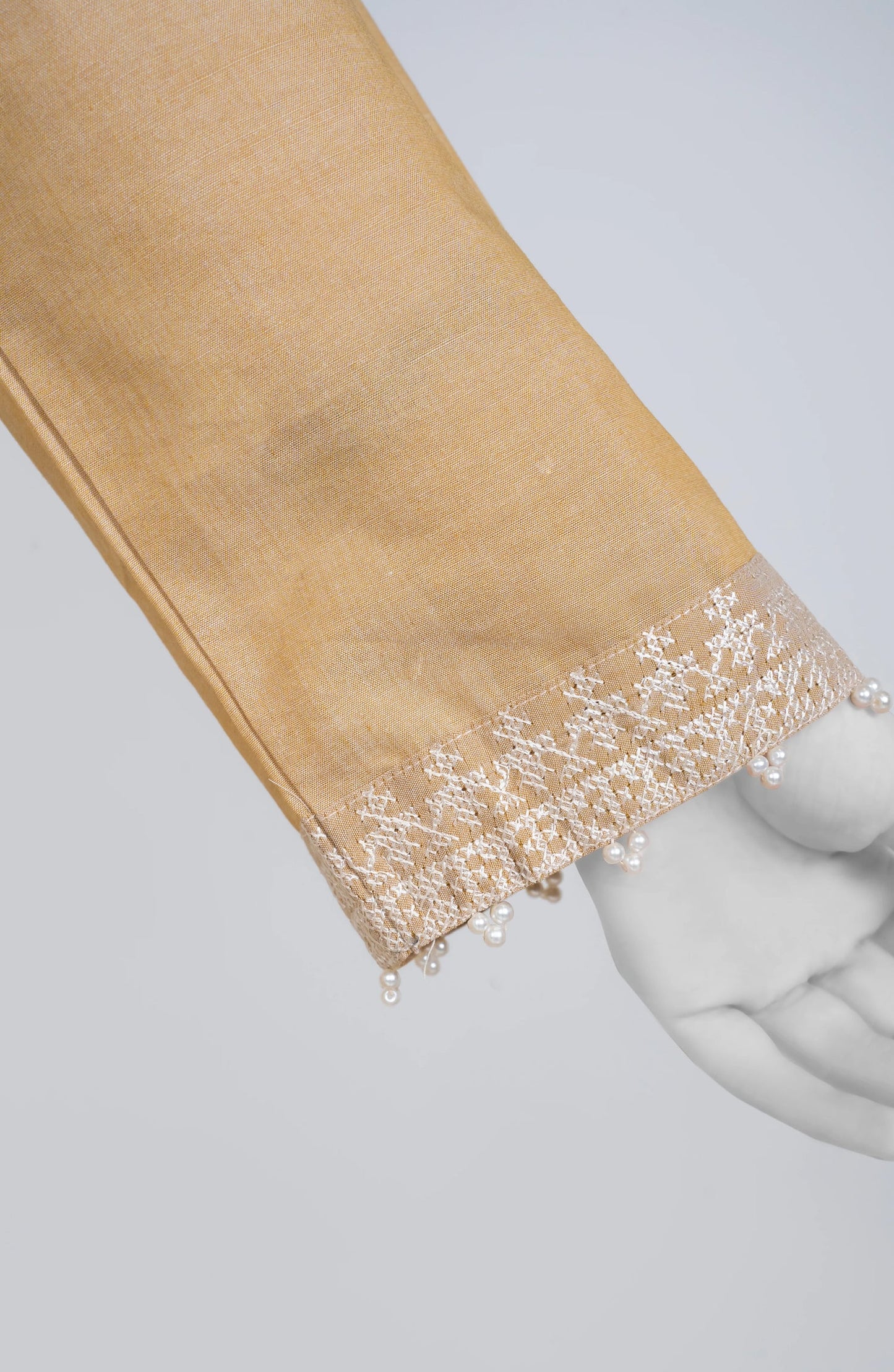 Ayla Embroidered Chambray Stitched 2 Piece Solids - EAE210105D - AY25SW - Beige - Winter Collection