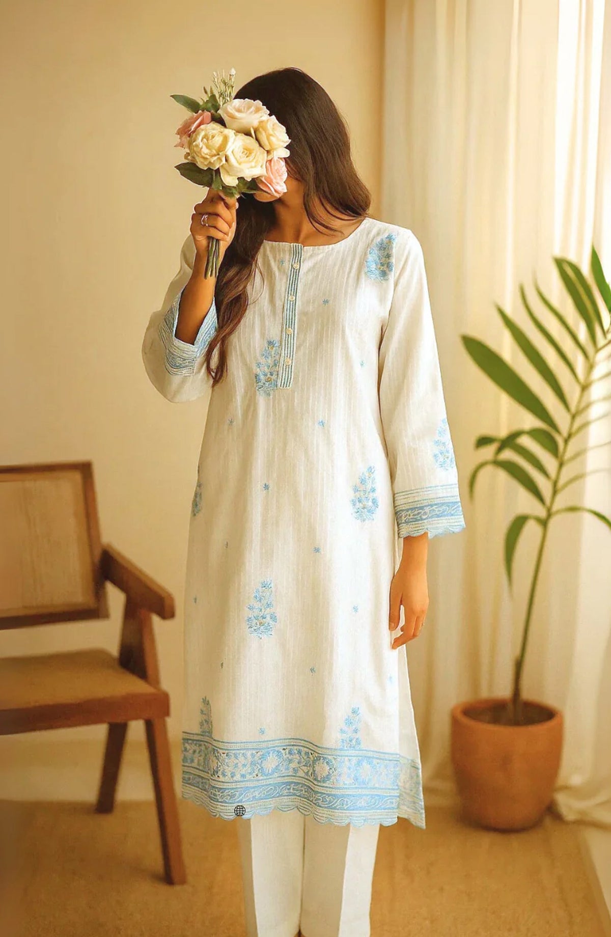 Ayla Embroidered Dobby Lawn Stitched 2 Piece Solids - SE250410 - AY25SW - White - Winter Collection