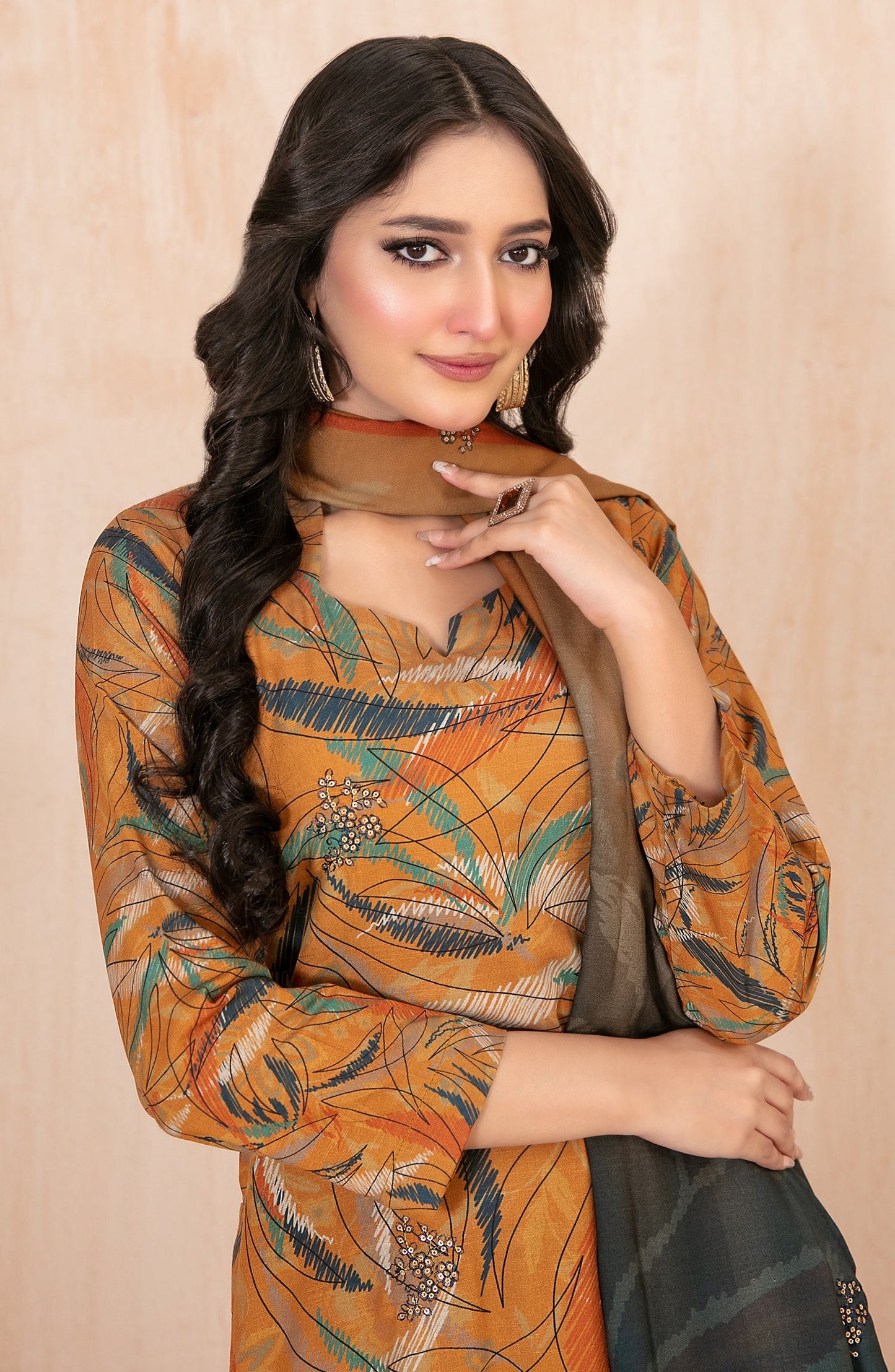 Azeena by Tawakkal Fabrics Embroidered Staple Slub Unstitched 3 Piece Suit - D-5623 - TF25AZN - Brown - Winter Collection