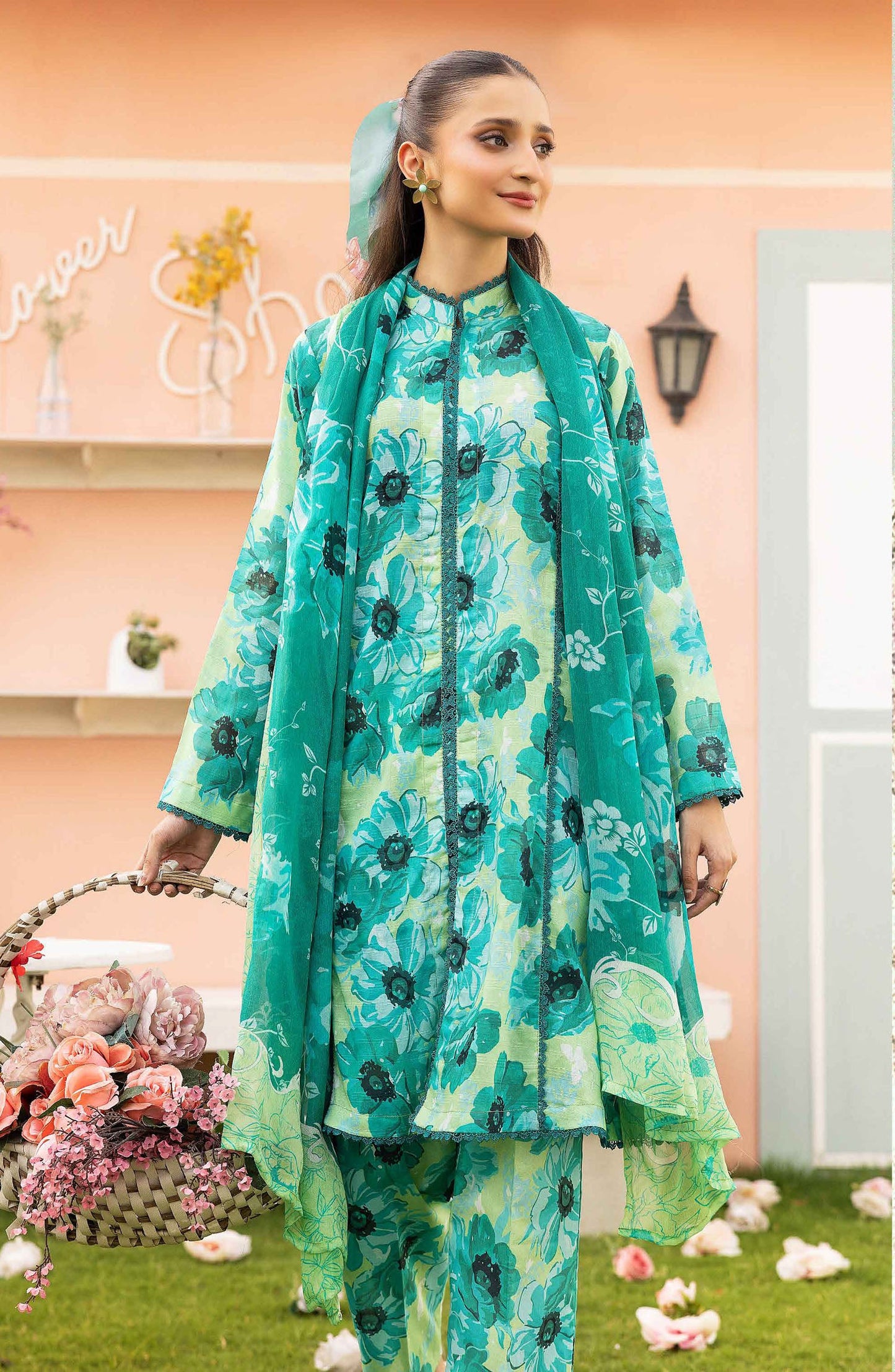 Basics by Mahay Digital Printed Lawn Unstitched 3 Piece Suit - Design-02 - AK25MHB - Green - Summer Collection