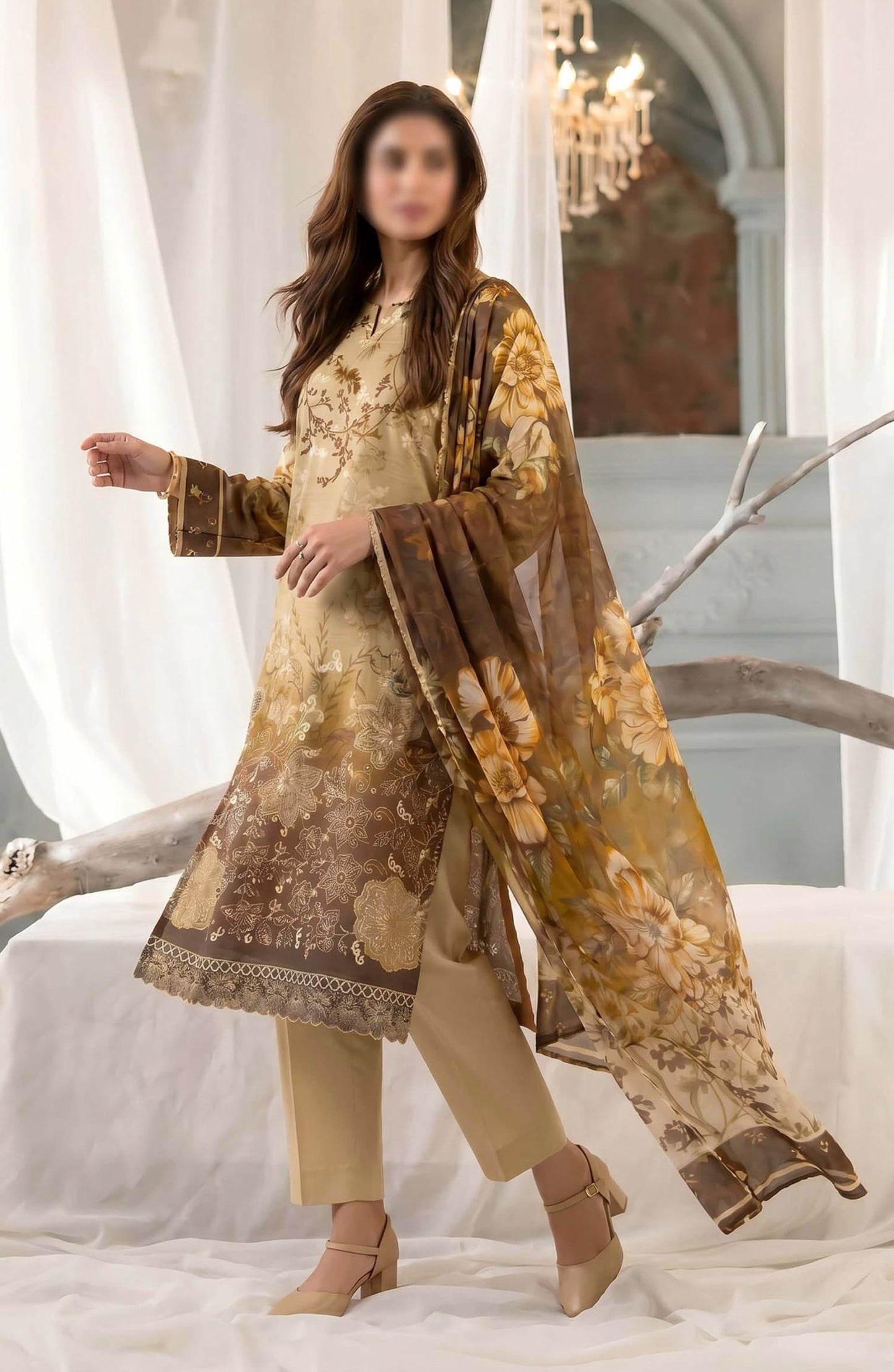 Batik by Al Karim Embroidered Lawn Unstitched 3 Piece Suit - D-04 - AK26BTK - Yellow - Summer Collection