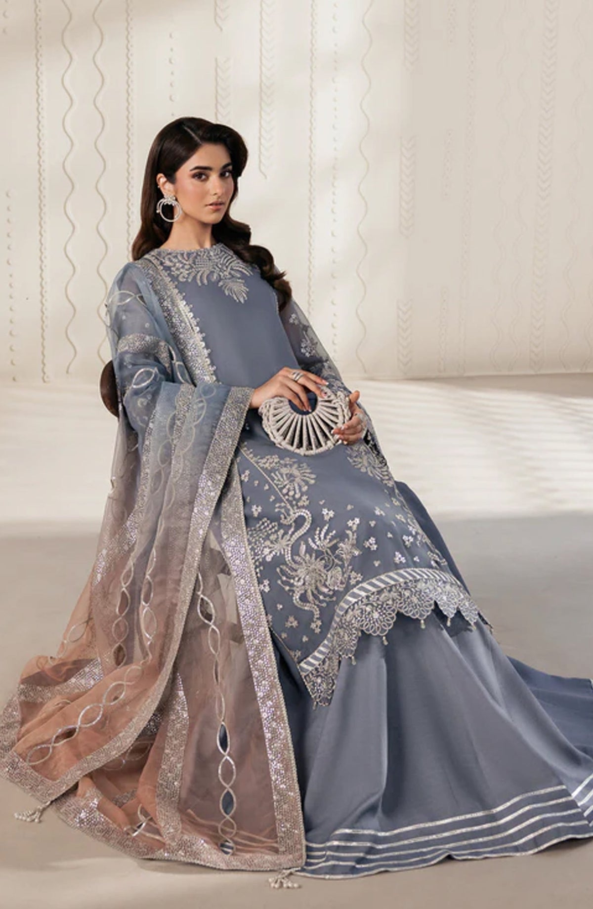 Bayaan by Zarif Embroidered Chiffon Unstitched 3 Piece Suit - 05 Nilmah - ZRF26BYN - Sky Blue - Festive Collection