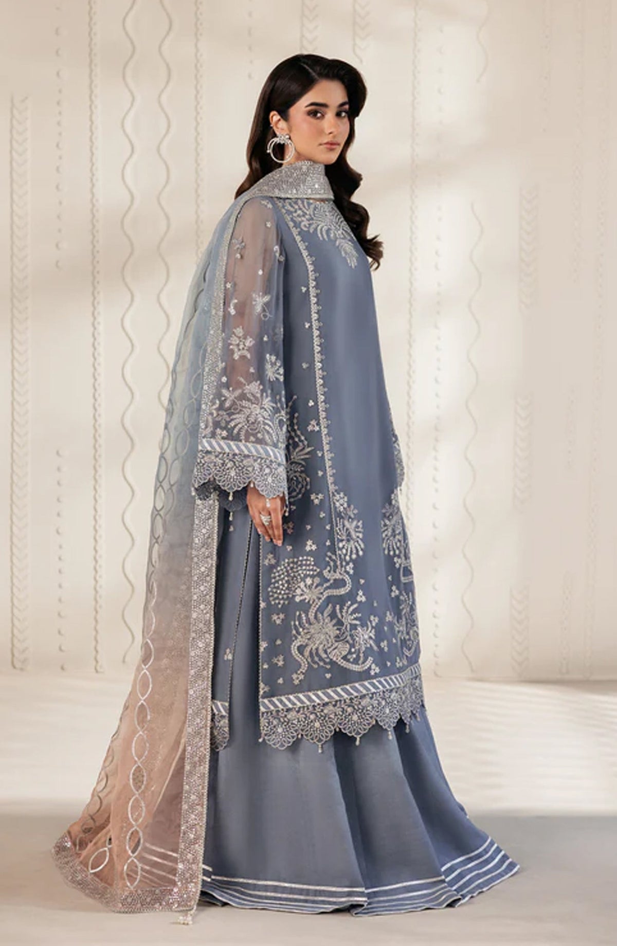 Bayaan by Zarif Embroidered Chiffon Unstitched 3 Piece Suit - 05 Nilmah - ZRF26BYN - Sky Blue - Festive Collection